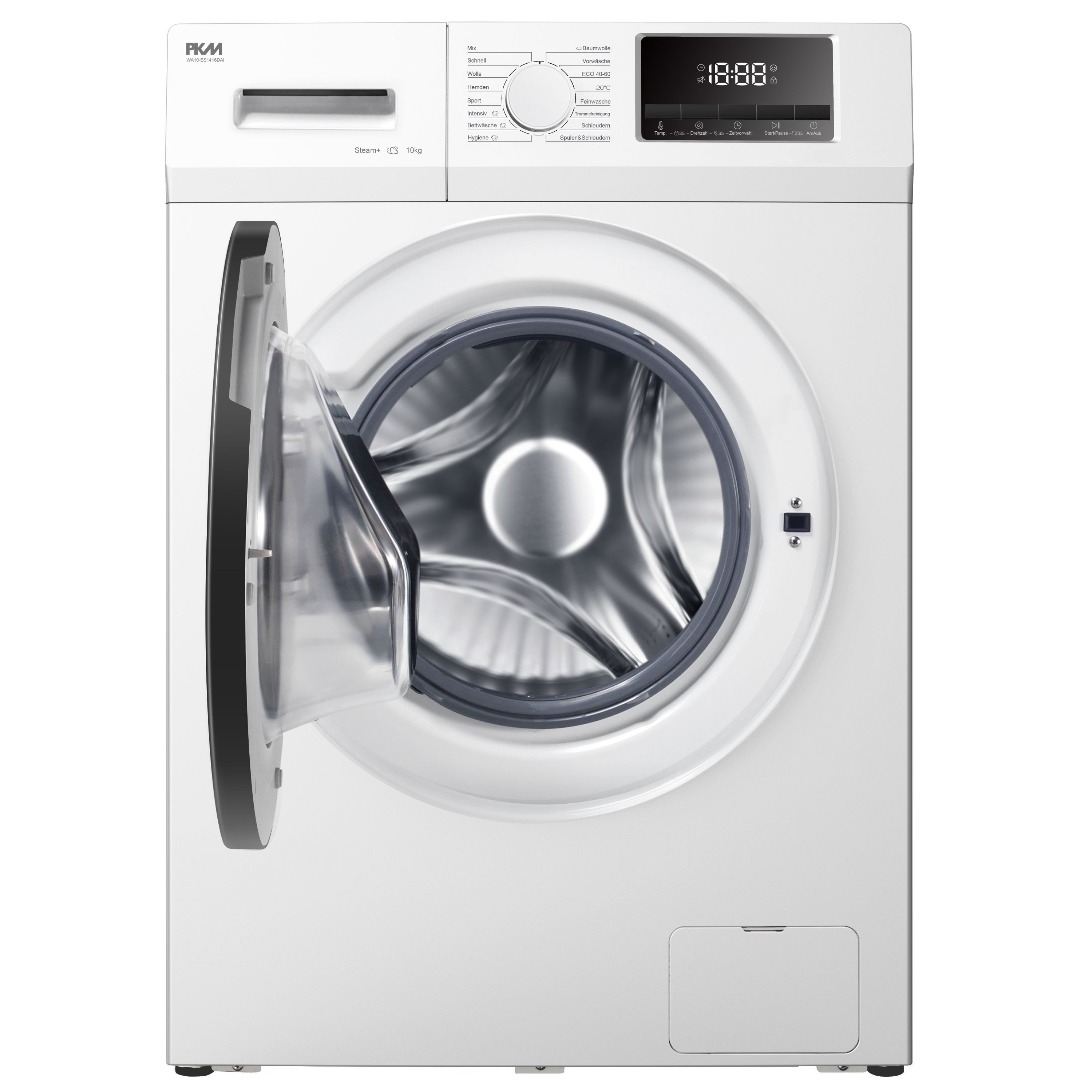 PKM Waschmaschine WA10-ES1416DAI, 1400 U/min, Programme: Hemden, Sport, Bettwäsche, Hygiene, Trommelreinigung uvm.