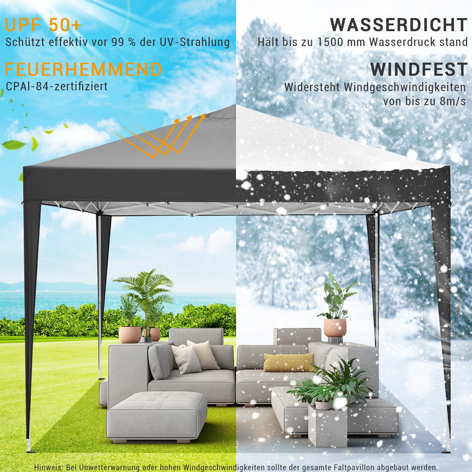 LUCKZON Pavillon 3x3m Pavillon, wasserdicht,UV-Schutz 50+, günstig online kaufen