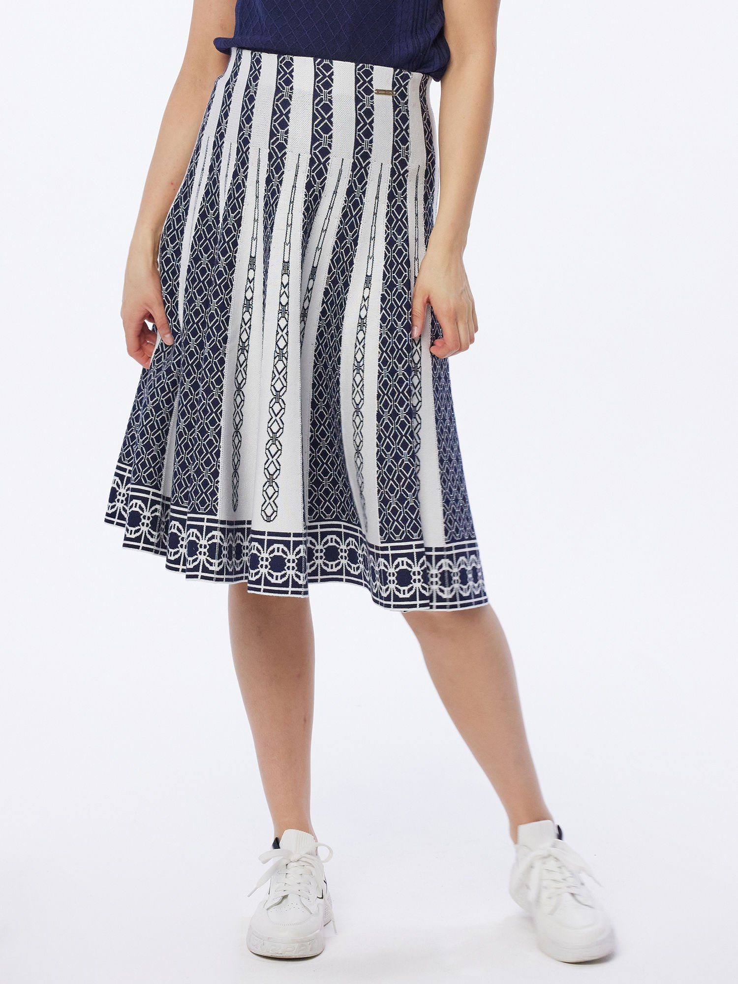Sarah Kern Plisseerock Strickrock weit mit Muster-Mix günstig online kaufen