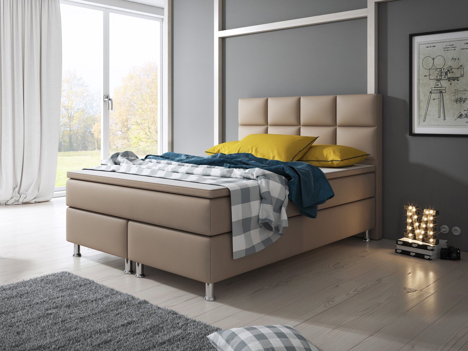 inter Boxspringbett Miami 140x200 cm inkl. Topper (Set, inkl.Kopfteil mit Matratzen und Topper)