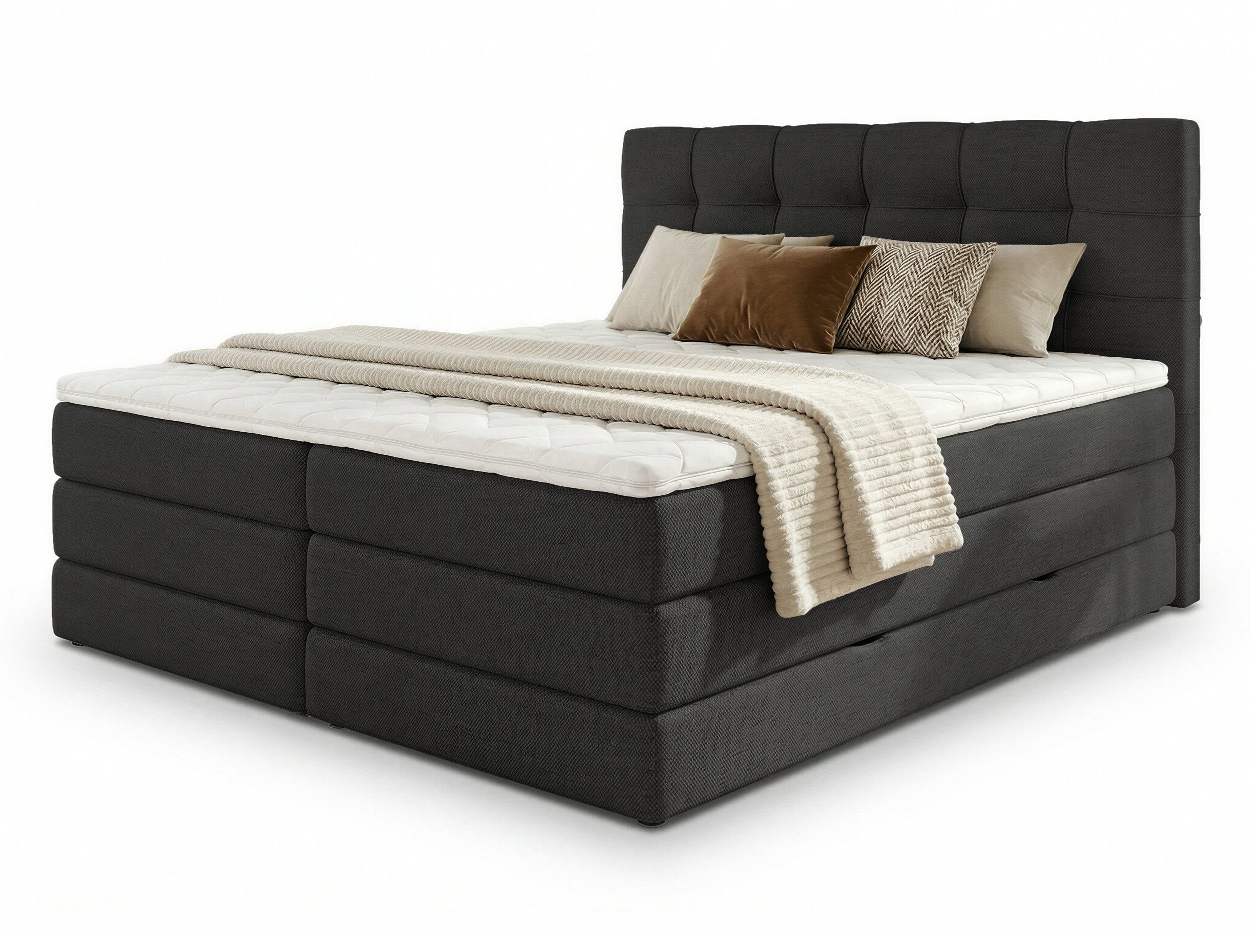 Sofnet Boxspringbett Best XL (2x Bettkästen, Bonellfederkern- und Taschenfederkernmatratze, Topper), Polsterbett, Doppelbett, Webstoff, mit Kopfteil, 140/160/180x200 cm