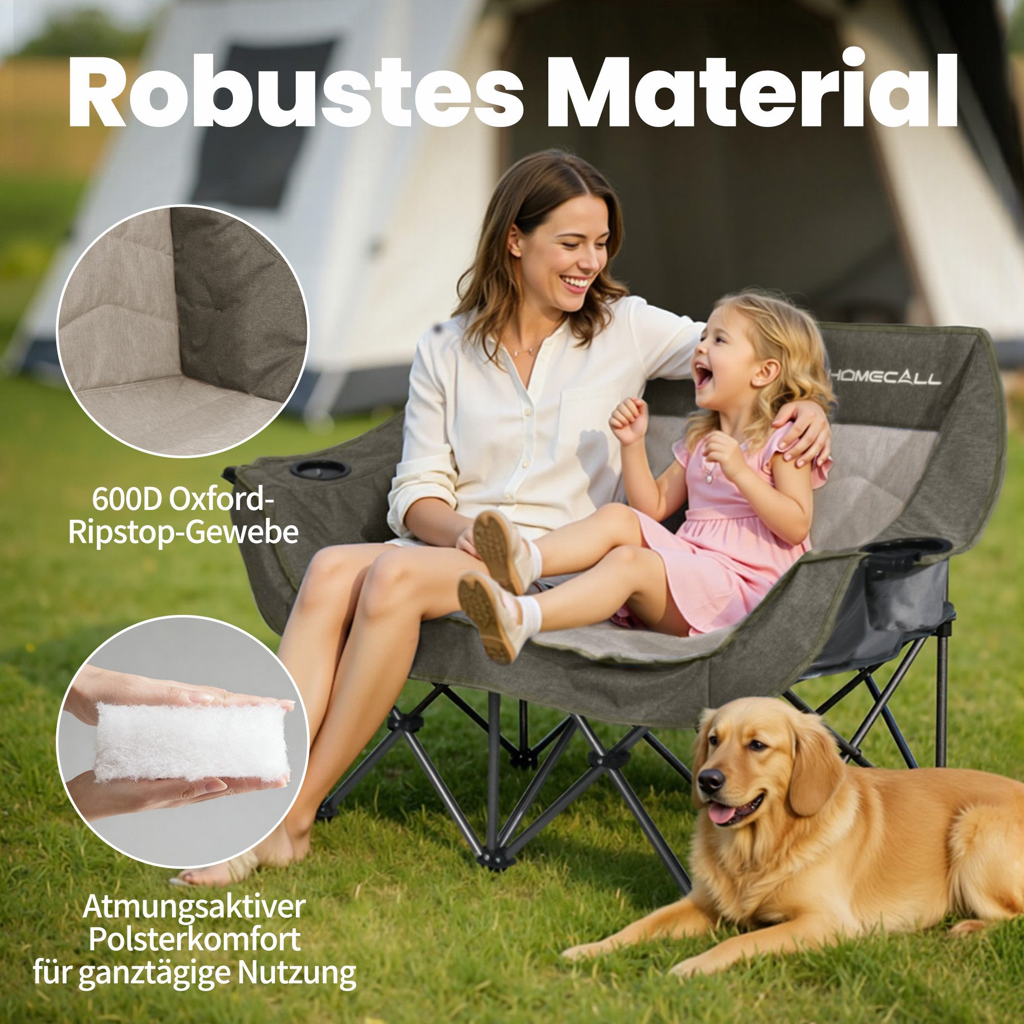HOMECALL Campingstuhl Camping sofa Faltbar Karpfenstuhl Camping Couch Doppelter (1 St)