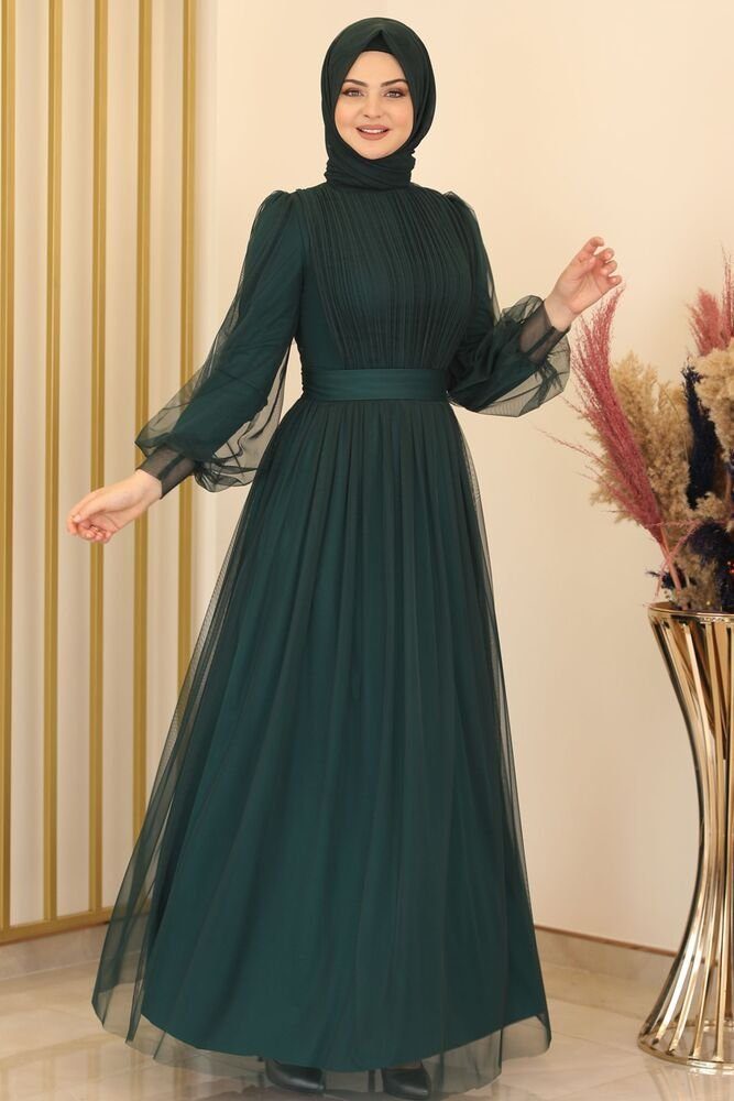 Langärmliges Modavitrini Smaragd-Grün Hijab Tüllkleid Abendkleid Abaya Damenkleid Kleid Maxikleid Abiye