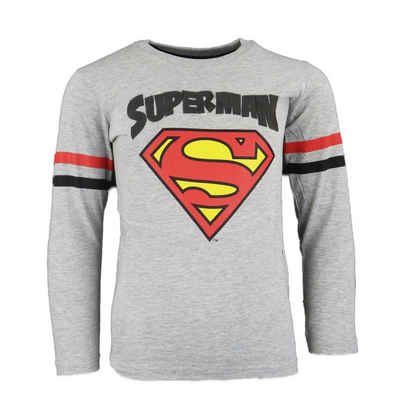 DC Comics Langarmshirt Superman Kinder Jungen Shirt Gr. 104 bis 134, Blau oder Grau