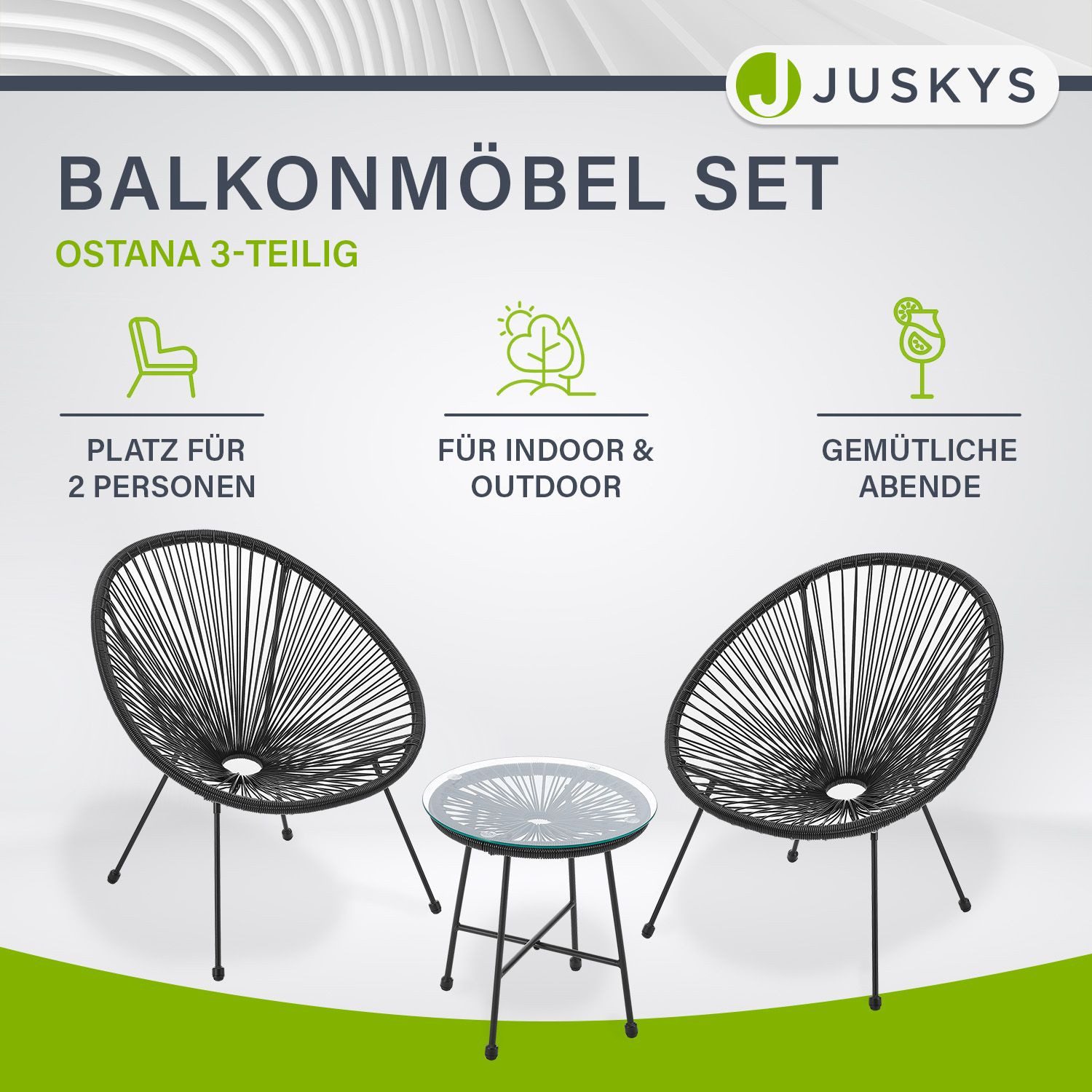 Juskys Balkonset Ostana, (3-tlg), 2 Sessel plus Tisch, witterungsbeständig, günstig online kaufen