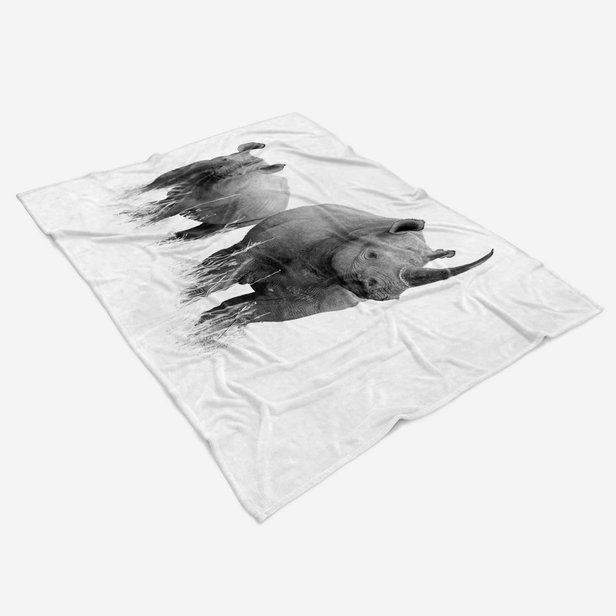Strandhandtuch Art Kuscheldecke Baumwolle-Polyester-Mix Sinus Tiermotiv (1-St), Schwarz, Handtücher Handtuch Nashörner mit Saunatuch Handtuch