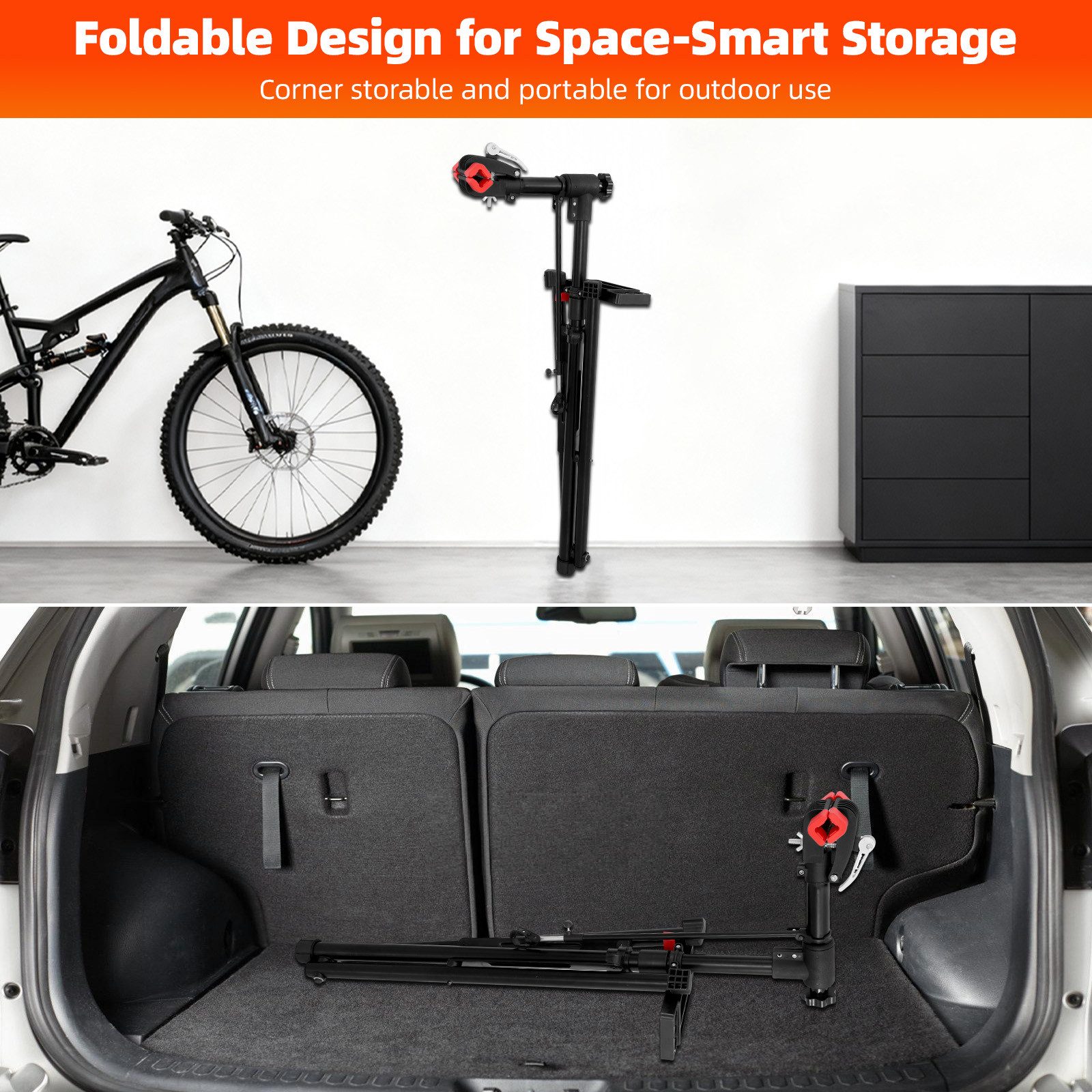 Kisidus Bicycle Assembly Stand, Professional Repair Stand (with tool tray – foldable & height-adjustable, load capacity up to 30 kg), for MTB, road bike, e-bike