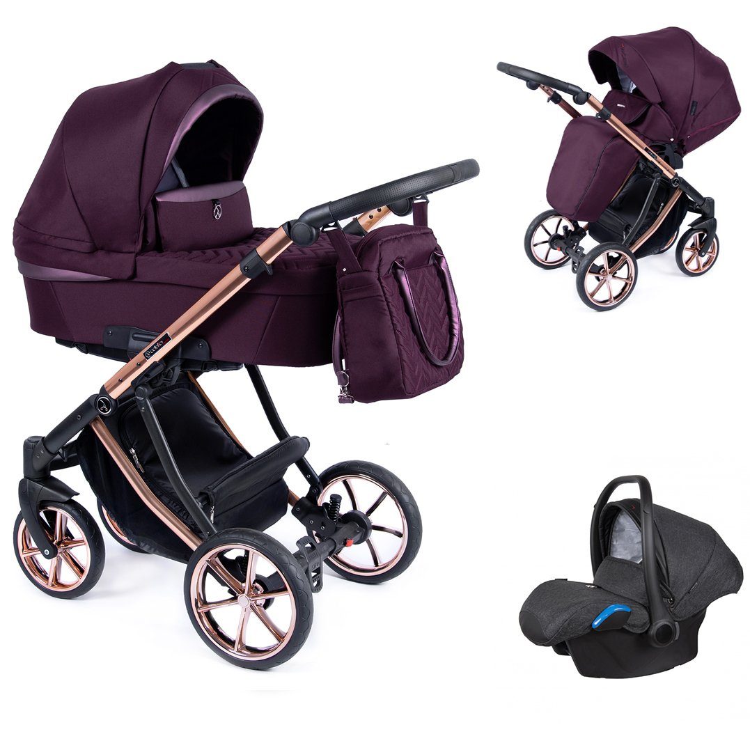 babies-on-wheels Kombi-Kinderwagen 3 in 1 Kinderwagen-Set Dante - 13 Teile - in 16 Farben Bordeaux = Gestell kupfer