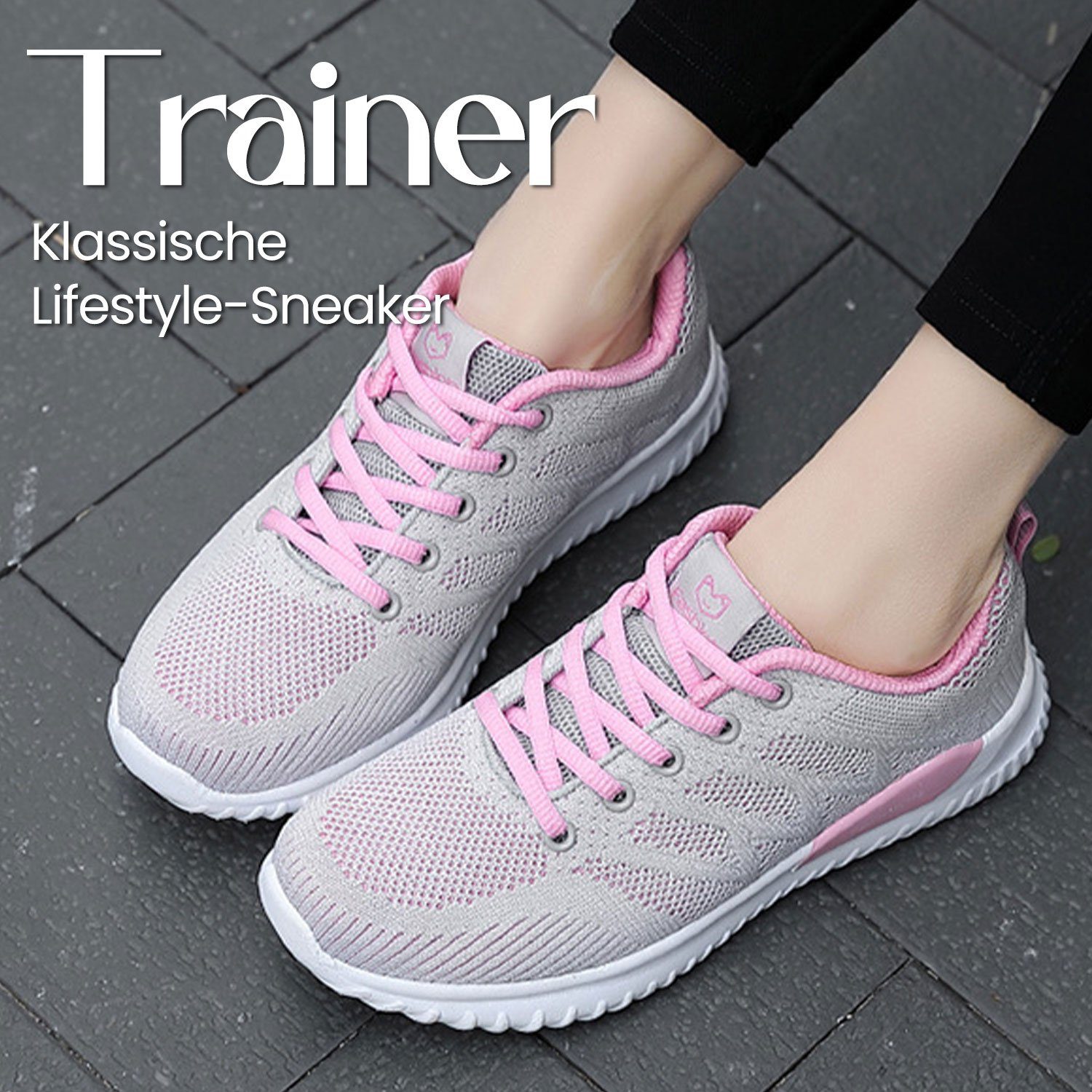 Daisred Laufschuhe Damen Sneaker Joggingschuhe GrauRosa Tennisschuhe Sneaker