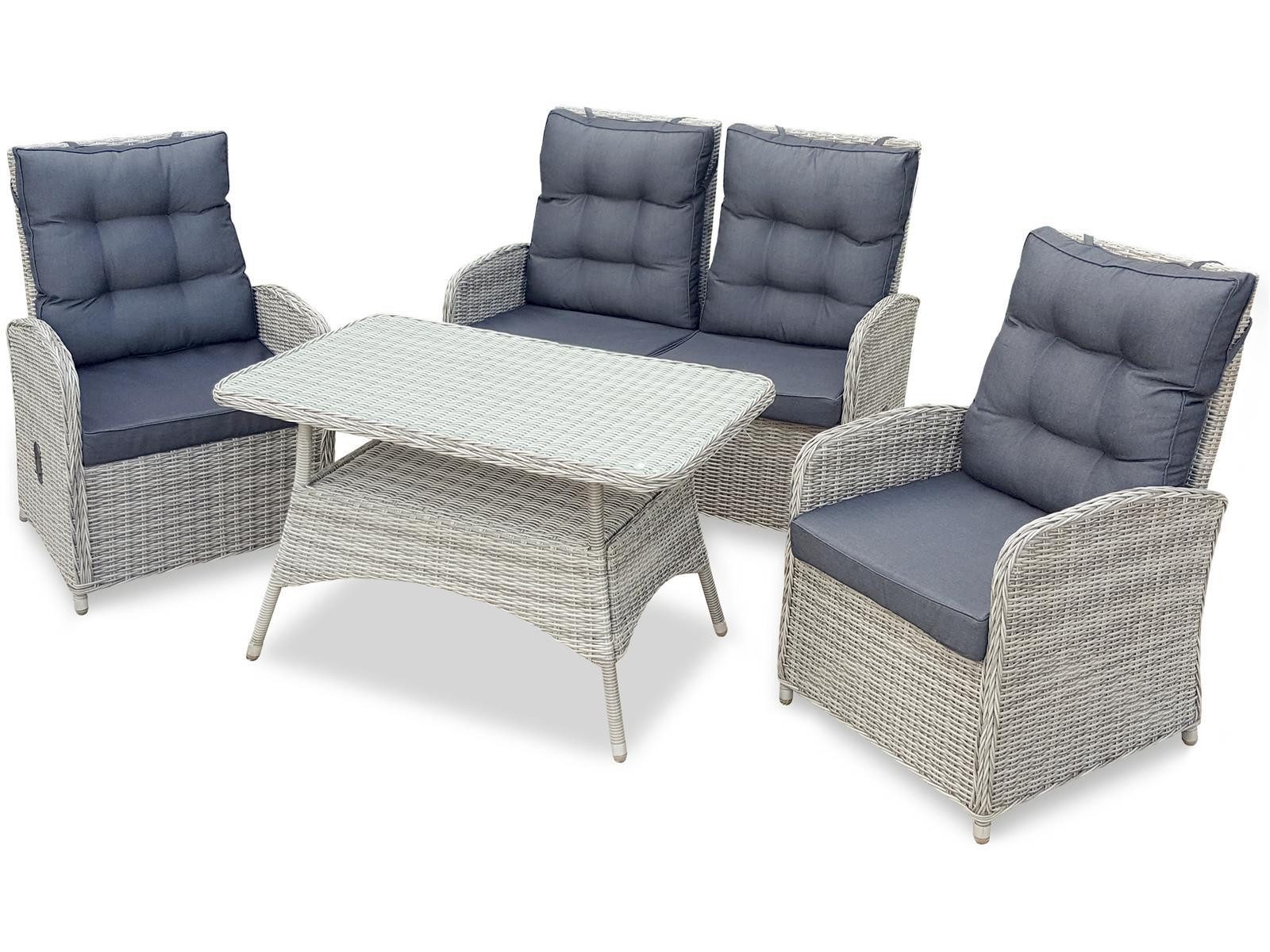 Green Spirit Gartenlounge-Set »Monte Carlo« Gartenmöbel Set Rattan Garnitur Outdoor Gruppe Essgruppe, (Set, 4-tlg., für 4 Personen), grau, Polyrattan, für 4 Personen, wetterfest - Garten, Terrasse