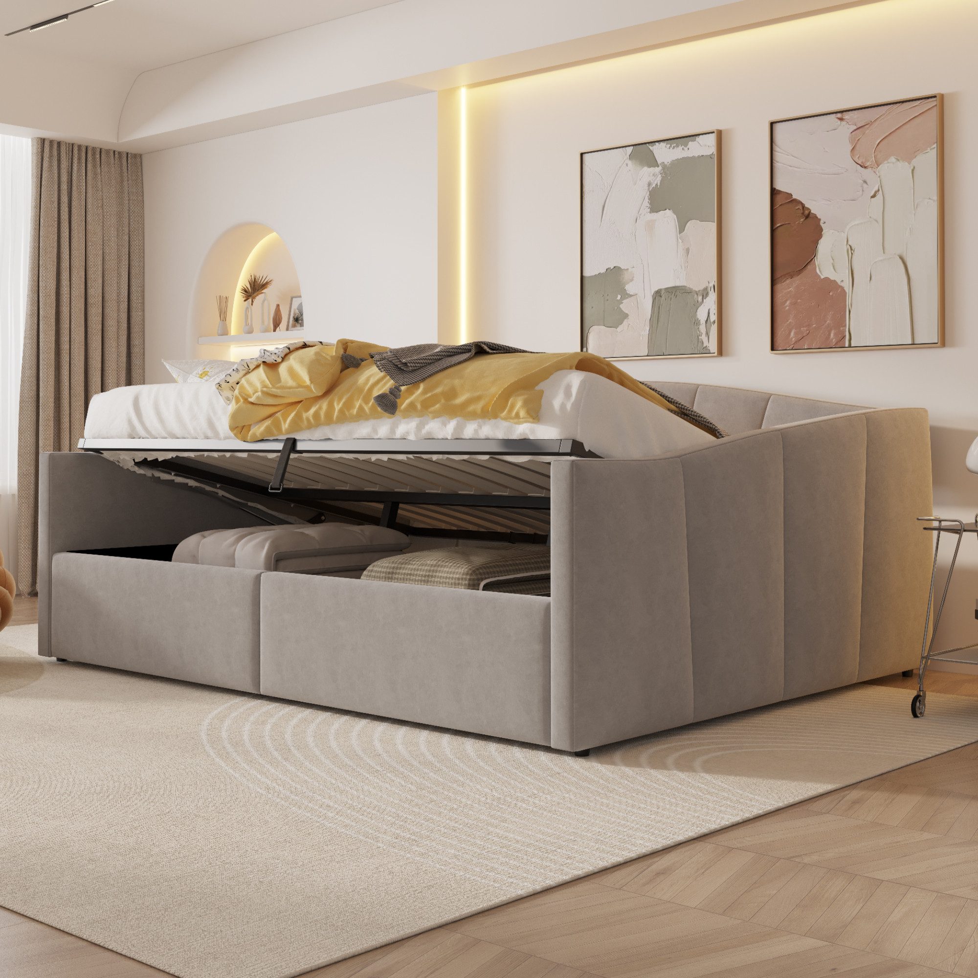 STILVORA Schlafsofa mit bettkasten Polsterbett Tagesbett 140×200 mit Lattenrost,Jugendbett, mit hydraulischem Stauraum, samtgepolstert & Lattenrost 140x200 cm, ohne Matratze