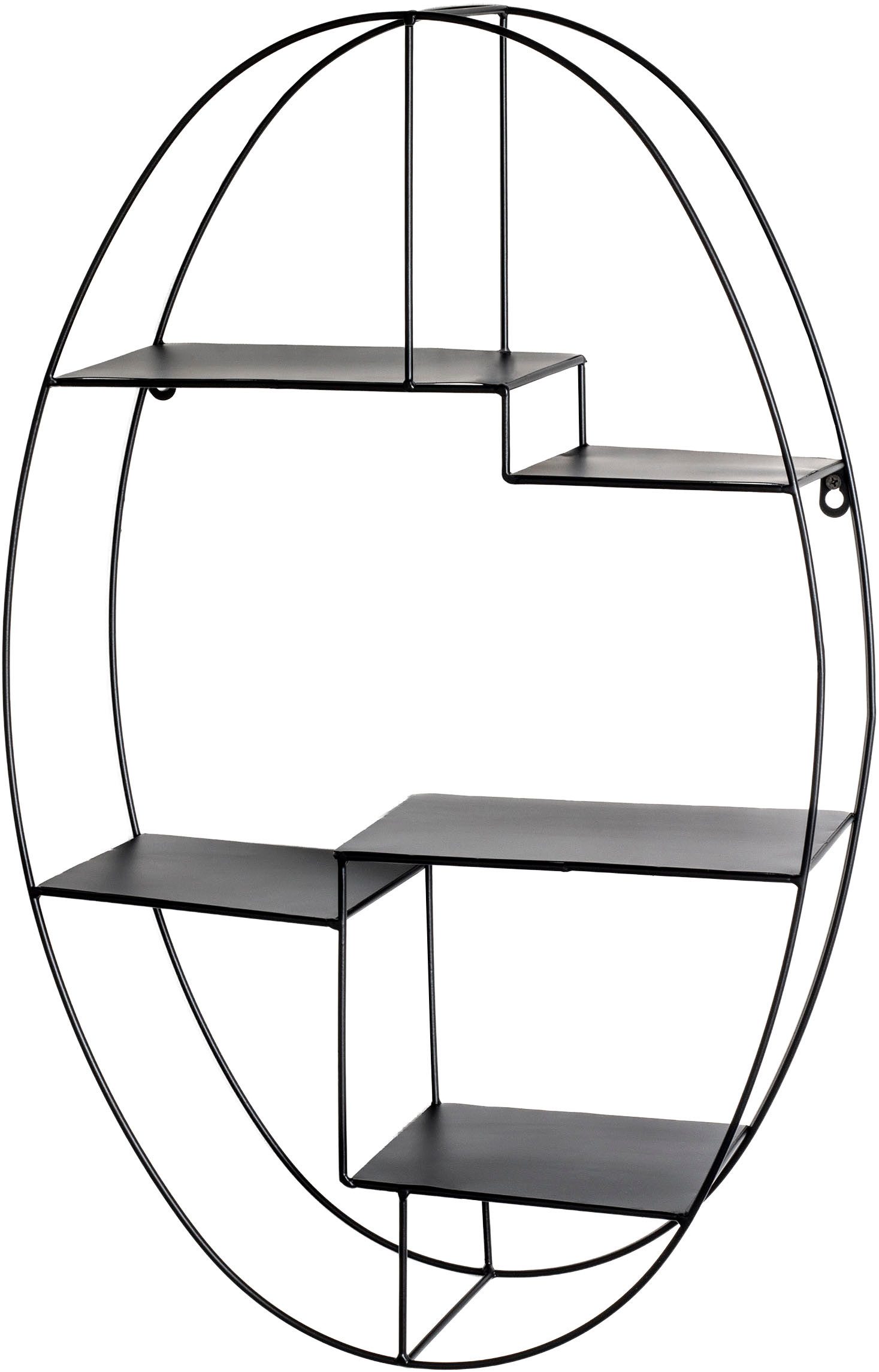 HAKU Wandregal Hängeregal, Wandboard, oval - aus Metall Schwarz - B/T/H 44/16/71 cm