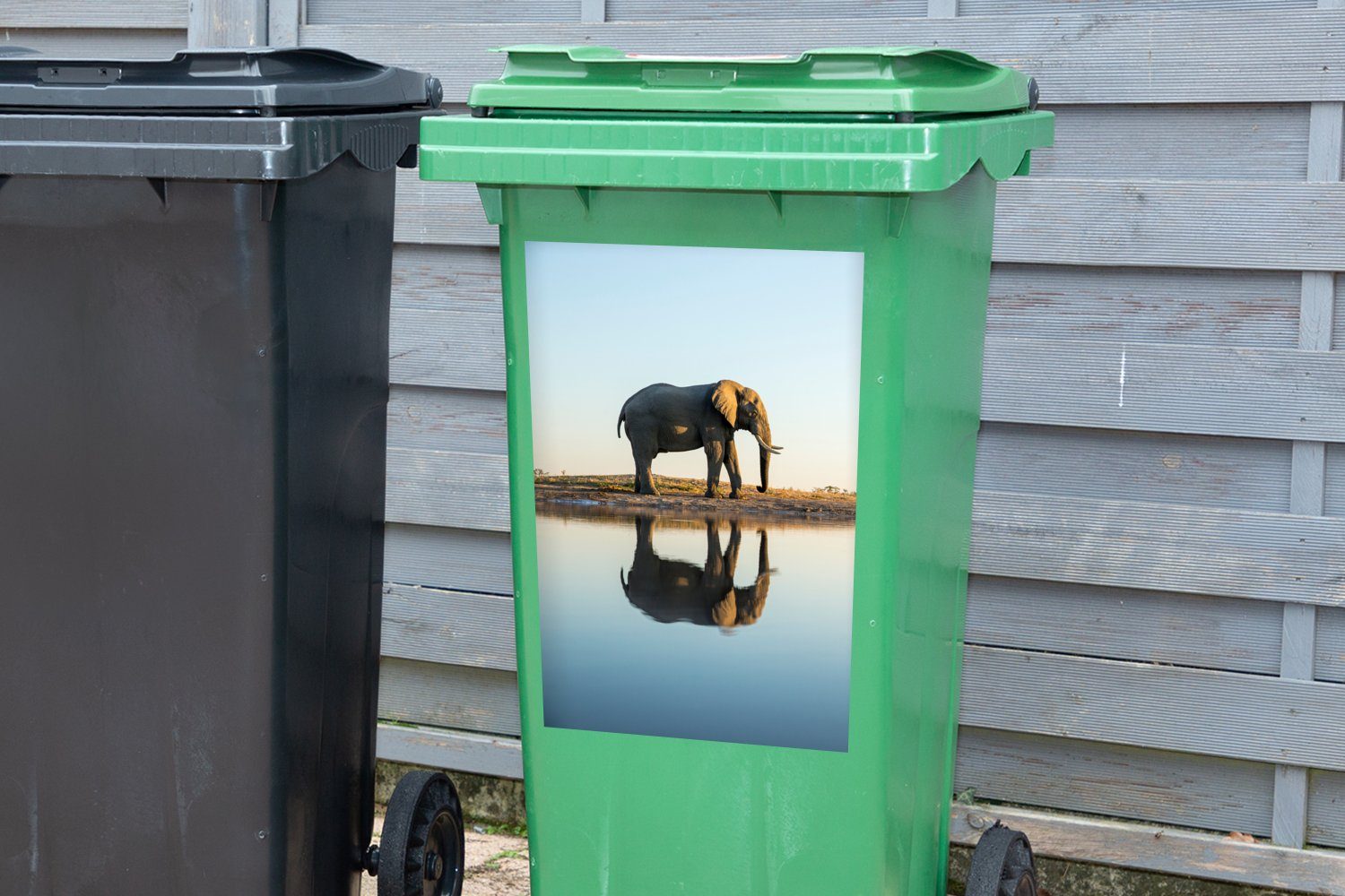Natur - St), - Abfalbehälter Wasser Wandsticker Tiere - Container, - Mülltonne, Sticker, Bäume Elefant MuchoWow Mülleimer-aufkleber, (1