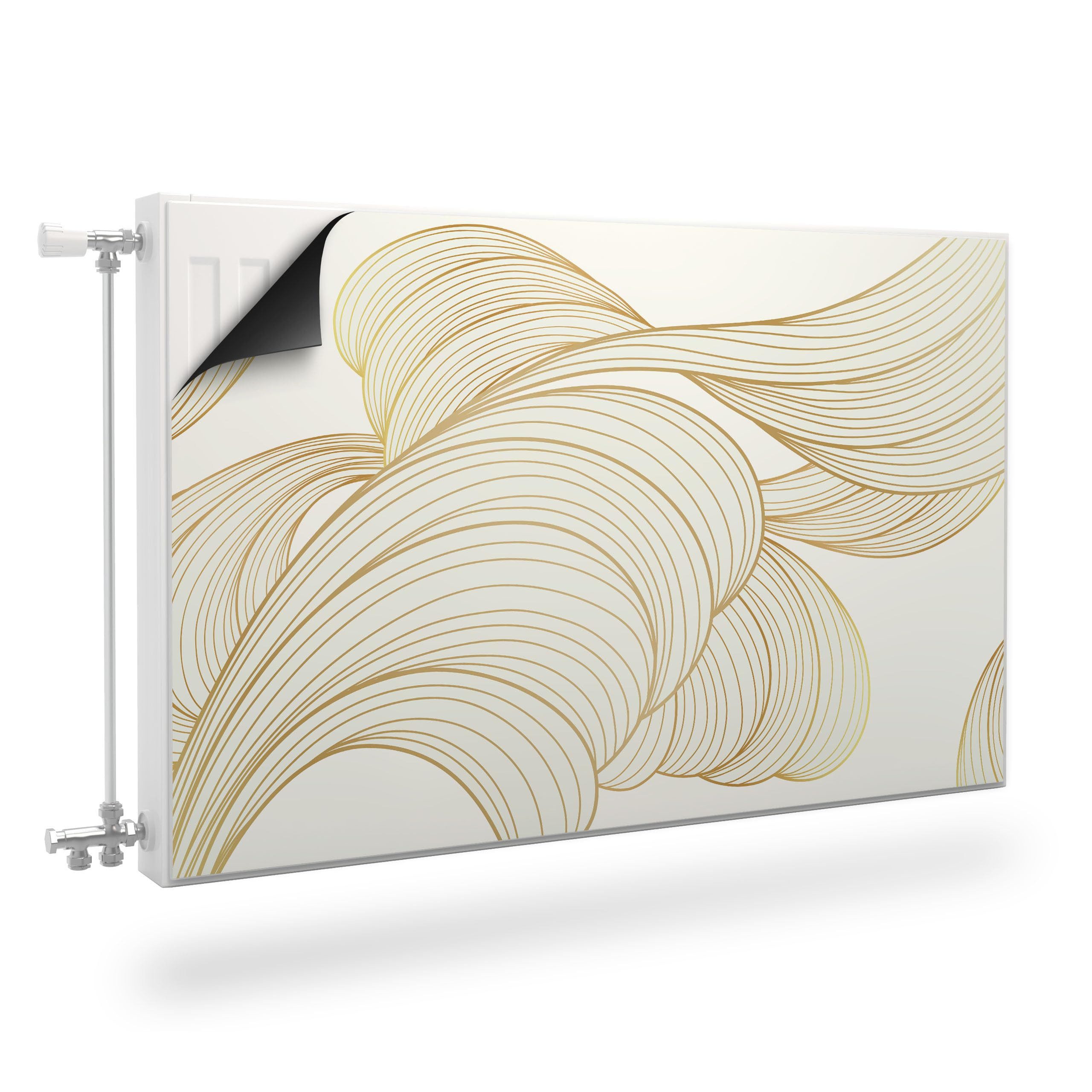 Muralo Magnetfolie Heizkörperverkleidung – Heizkörperabdeckung magnetisch Magnetmatte, Abstrakte Linie Gold – 100x60 cm, abriebfest, abwischbar