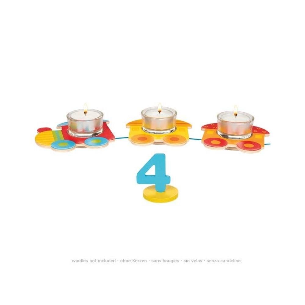 goki Geburtstagskerze Geburtstagszug für 7 Kerzen, Teelicht mit Zahlen 1-10 Holzzug Geburtstagsdekoration