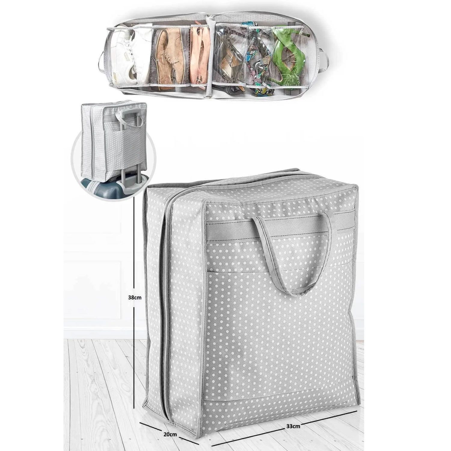Jungengel Kofferorganizer Graue gepunktete Schuhtasche für Reisen und Outdoor – 35 × 22 × 40 cm (1-tlg), Gepunktetes Polyestermaterial, 6 separate Schuhfächer