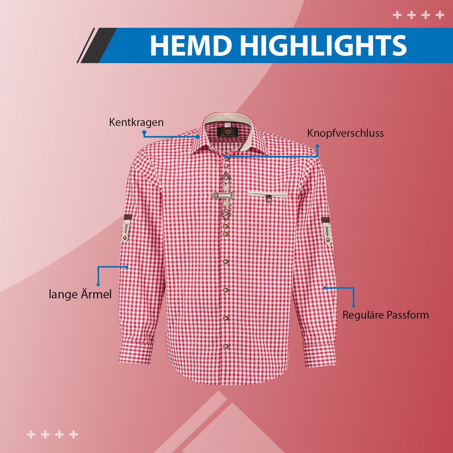 German Wear Trachtenhemd O74 Langarm krempelarm günstig online kaufen