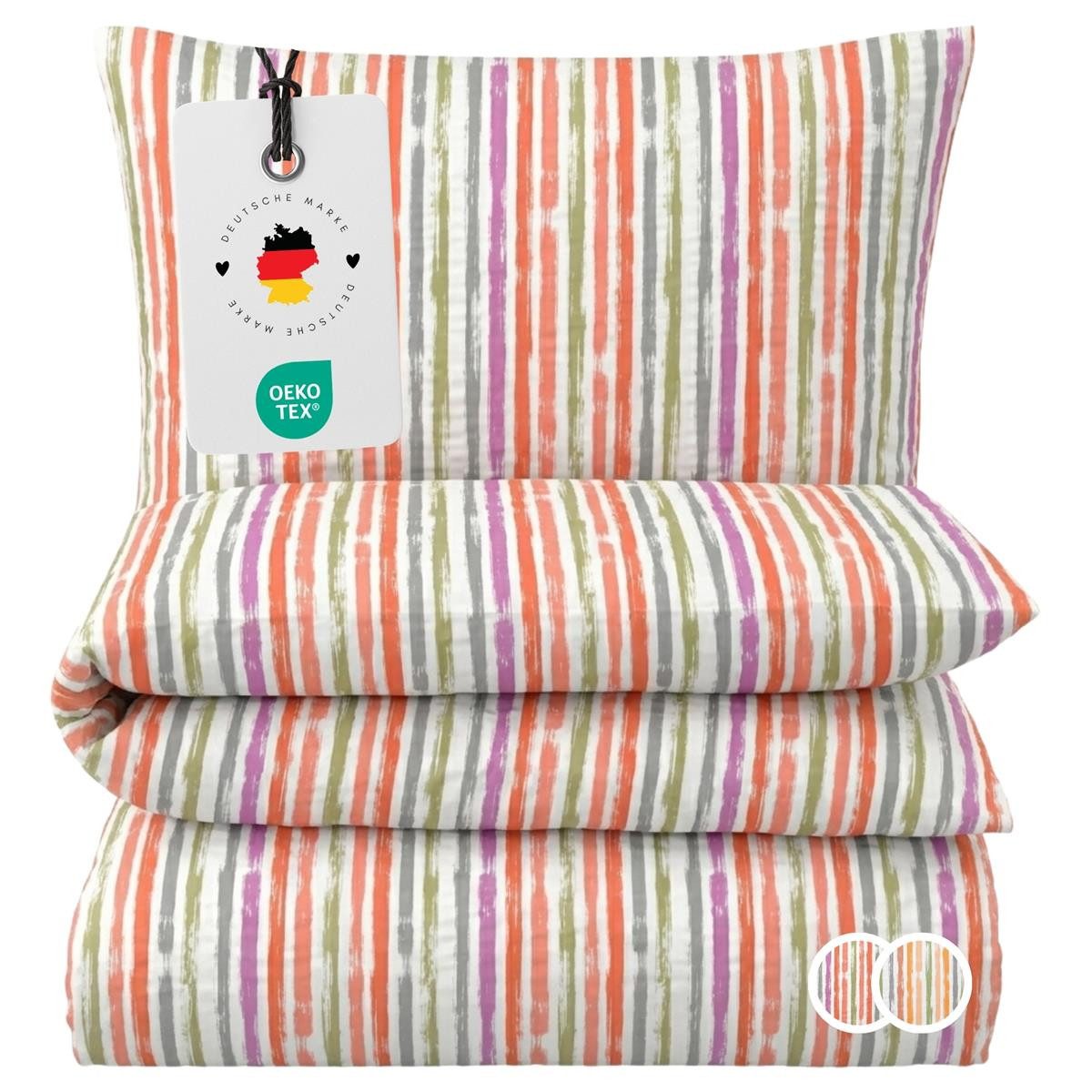 Carpe Sonno Bettwäsche Seersucker 135 x 200 155 x 220 Baumwolle Bügelfrei Sommer Streifen, Seersucker, 2 teilig, OEKO-TEX Bettbezug, Seersuckerbettwäsche mit Reißverschluss 135x200