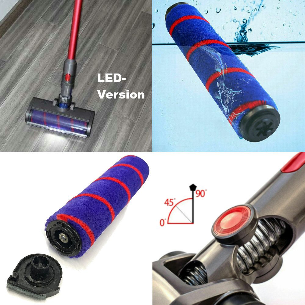 Trade-Shop Turbodüse Softroller Bodendüse passend für Dyson V7 V8 V10 V11 V15 SV10 SV12, Zubehör für Dyson 966489-08, 966489-11, 966489-04, 966489-12, 966489-15, motorisiert, LED an der Vorderseite, Drehkippgelenk, Gummi-Laufrollen