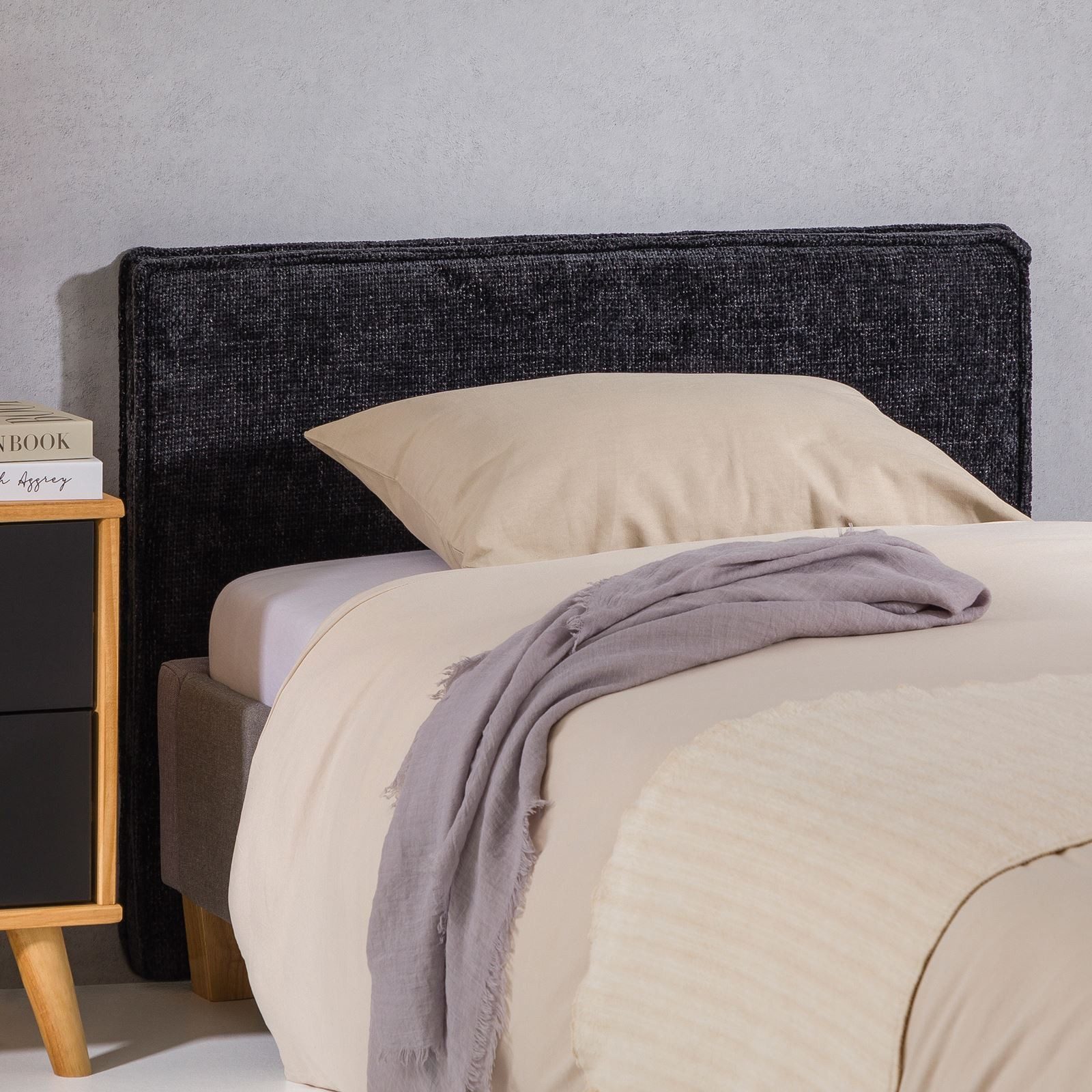IDIMEX Kopfteil YOLAN, Bettkopfteil 90 cm, Headboard Kopfteil mit Chenille Stoffbezug schwarz