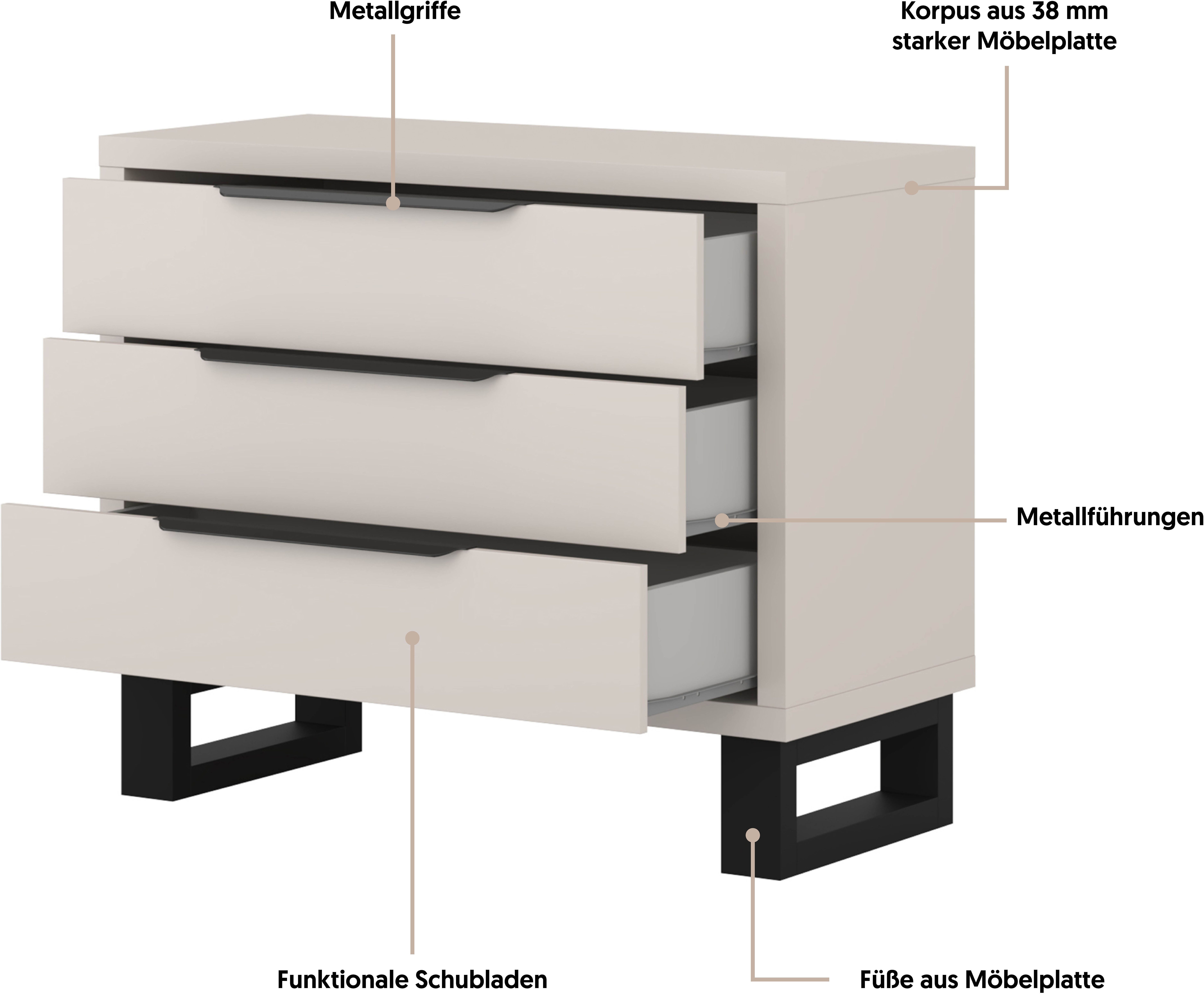 Home affaire Kommode Bronne,Breite 99,5 cm Schubladenkommode, Sideboard, Sideboard mit viel Stauraum, Schlafzimmerkommode Kufen in Metalloptik