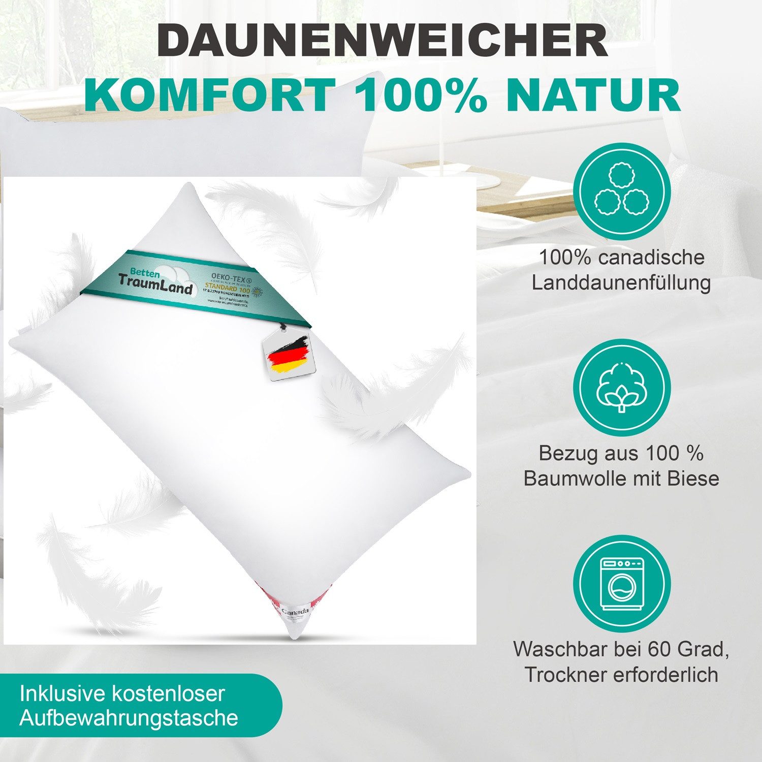 Canada Daunenkissen Daunenkissen Kopfkissen Soft Feeling, Füllung: 50% Daun günstig online kaufen