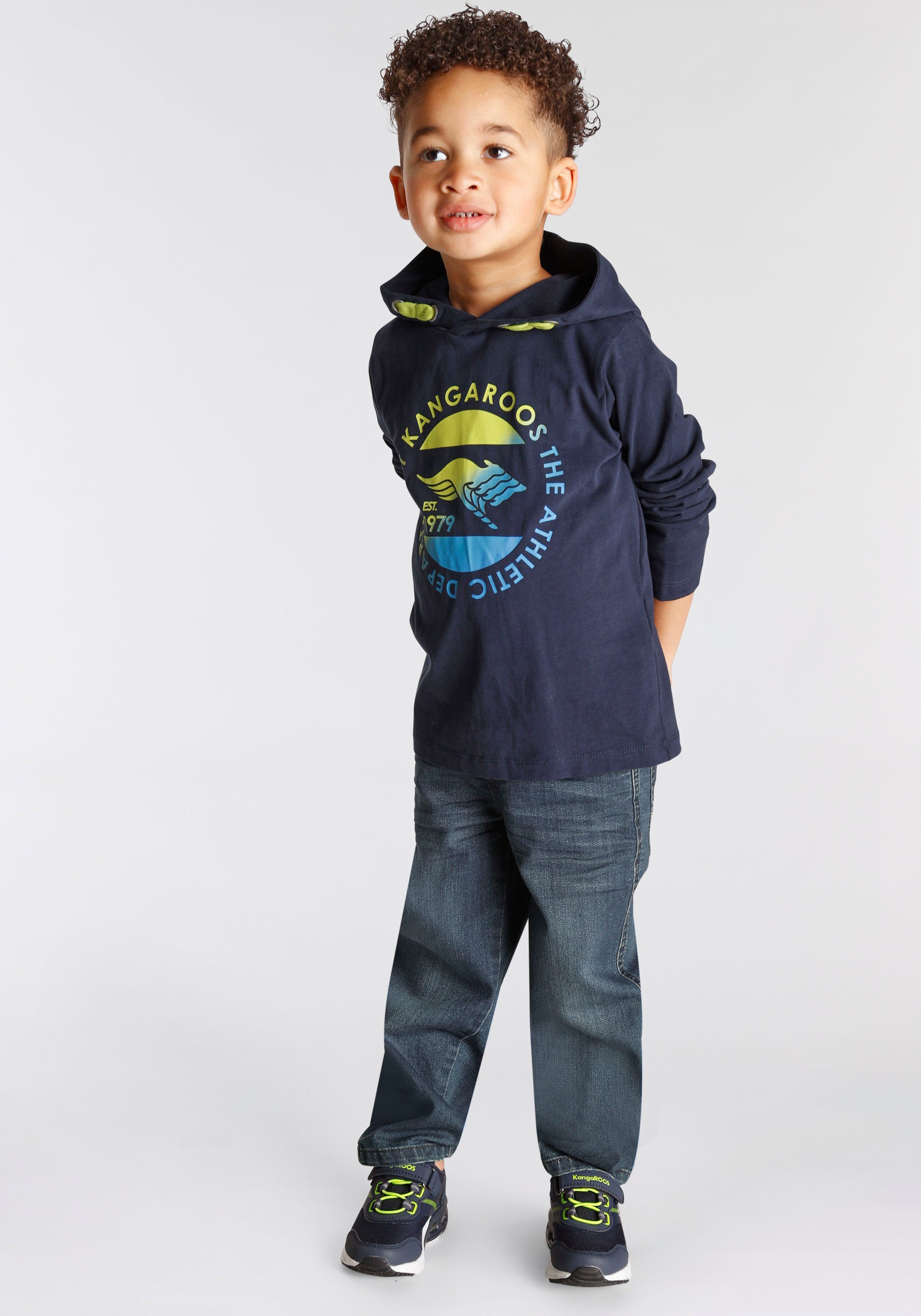 KangaROOS Langarmshirt Shirt für kleine Jungen Kapuzenshirt mit Print