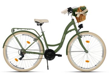 MILORD BIKES Cityrad Milord Komfort Korb Fahrrad Jugendrad, 24 Zoll, Grün-Creme, 21-Gang, 21 Gang, Kettenschaltung