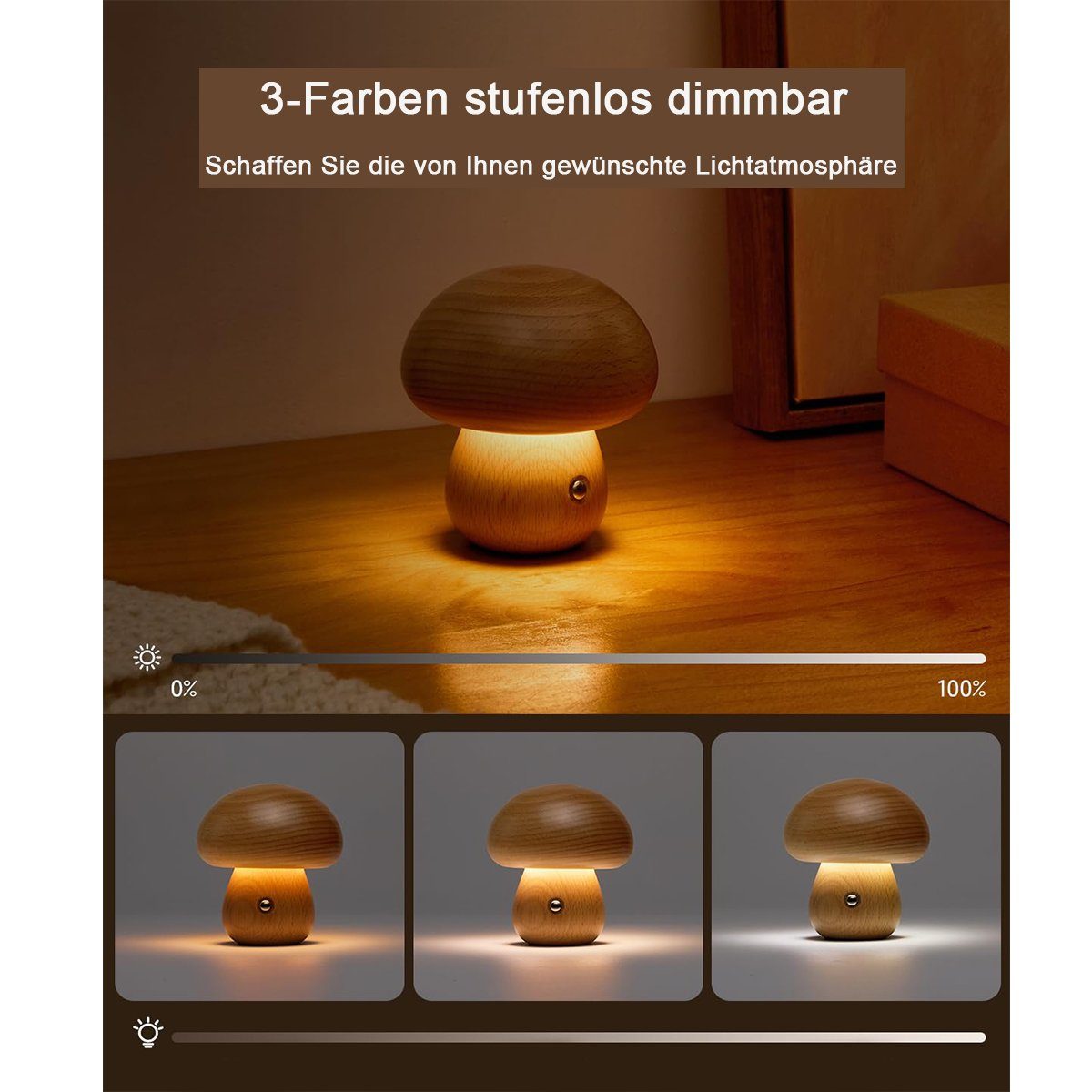 für Pilzlampe dimmbare für Nachttischlampe Jormftte Schlafzimmer,tragbare Heimdekoration LED