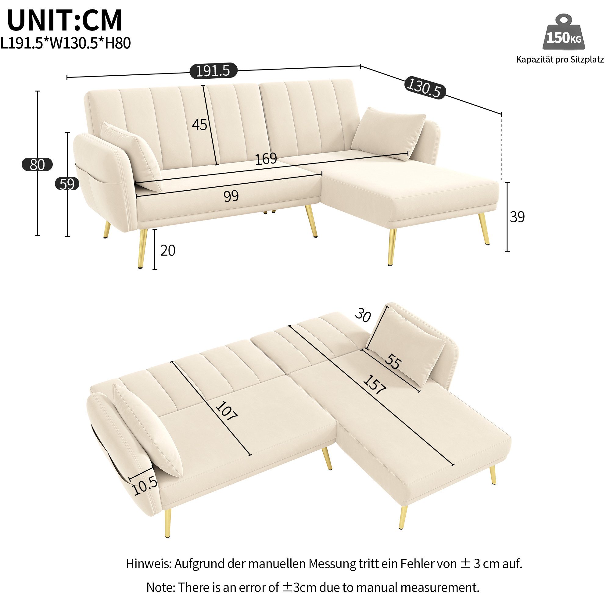 Ulife Sofa Ecksofa mit Schlaffunktion, Klappsofa, günstig online kaufen