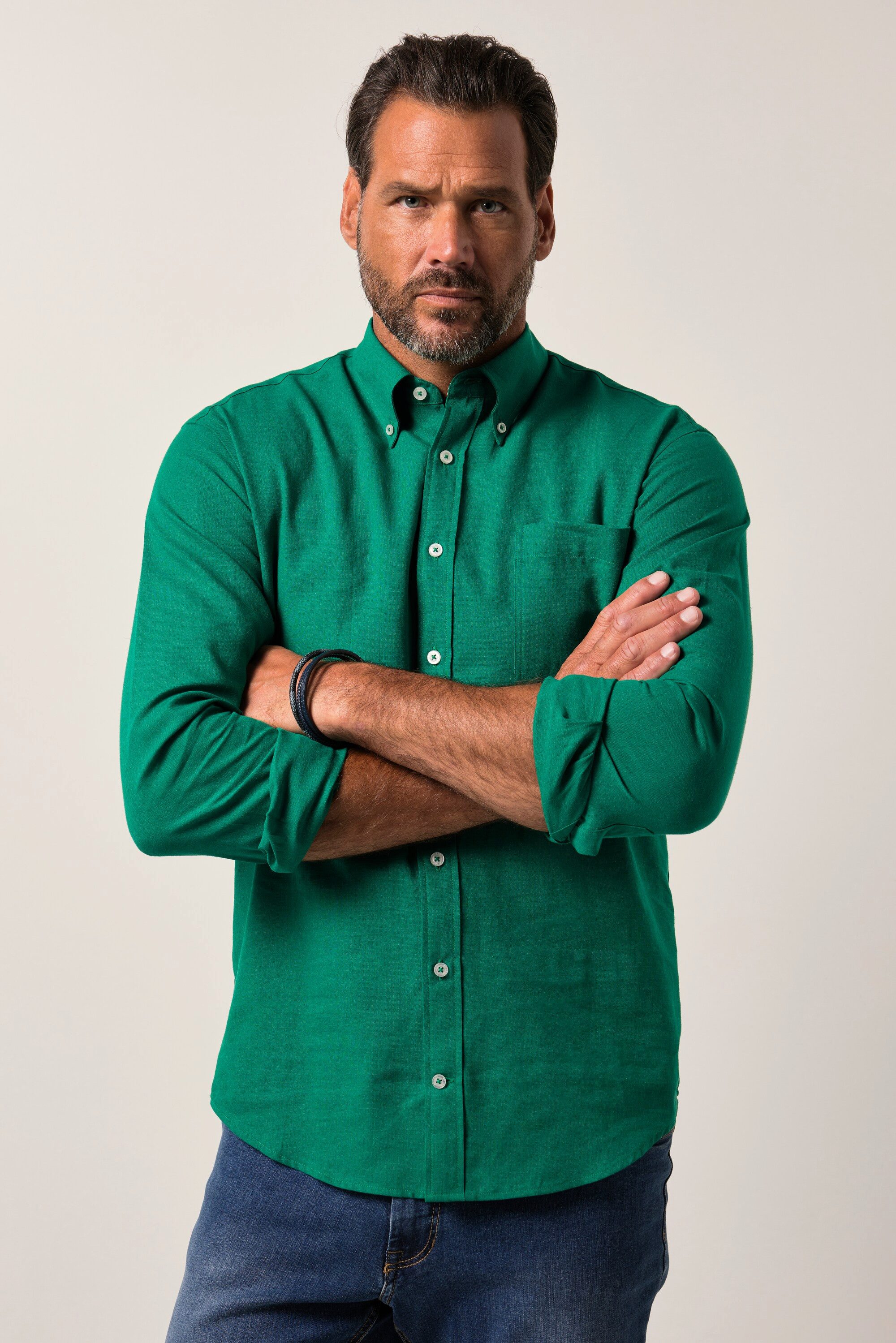 JP1880 Businesshemd Hemd Langarm Leinenmix Buttondown-Kragen günstig online kaufen