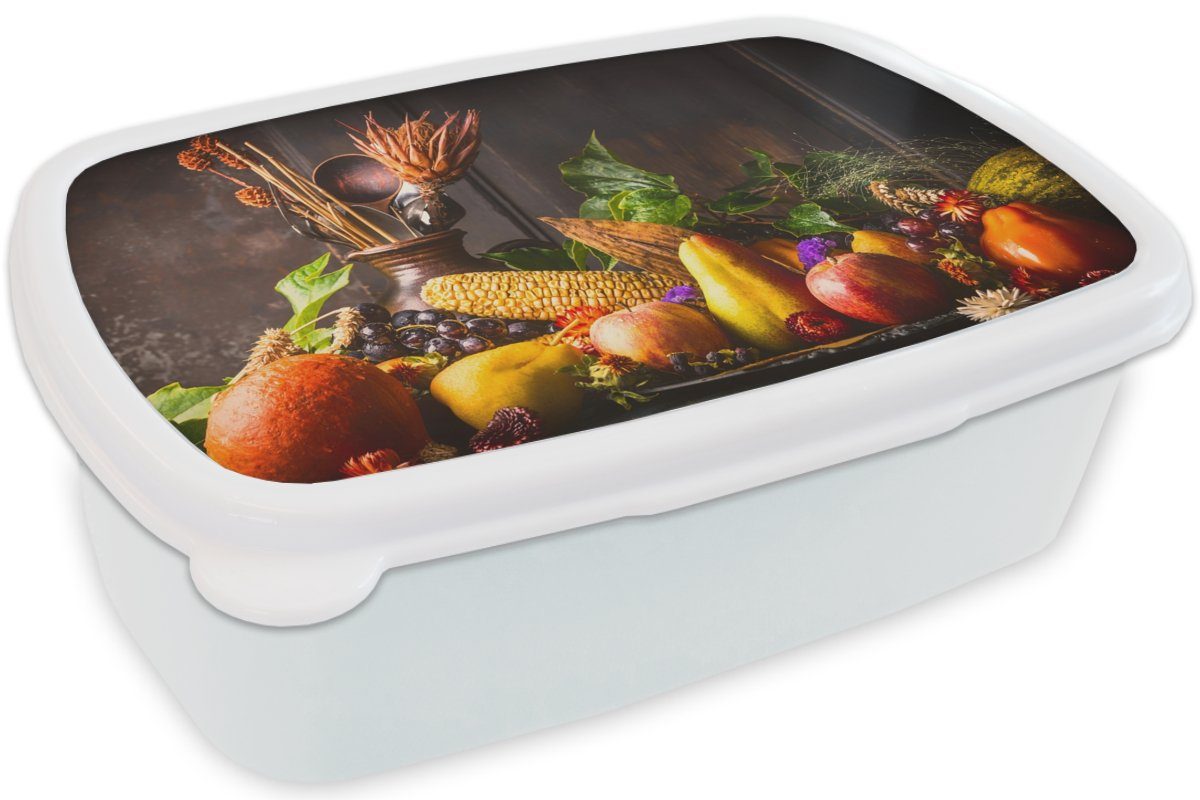 MuchoWow Lunchbox für Kinder Rustikal Tisch, Brotdose, Brotbox - Gemüse Jungs (2-tlg), Mädchen - weiß Kunststoff, Erwachsene, und für - und Obst