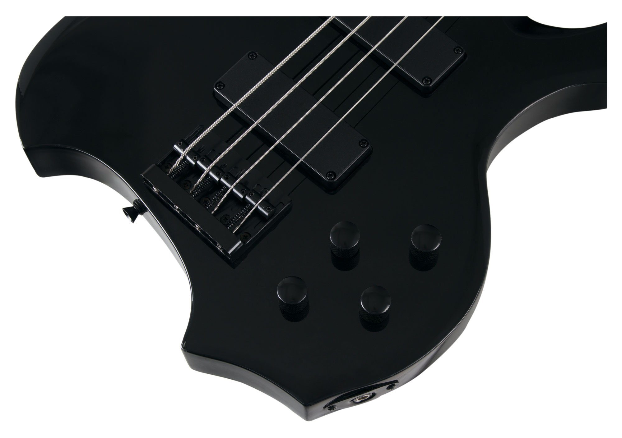 Rocktile E-Bass Pro BB104-B BattleBone E-Bass Black, Heavy-Design, Skull Dots Inlays - 2 Humbucker Tonabnehmer