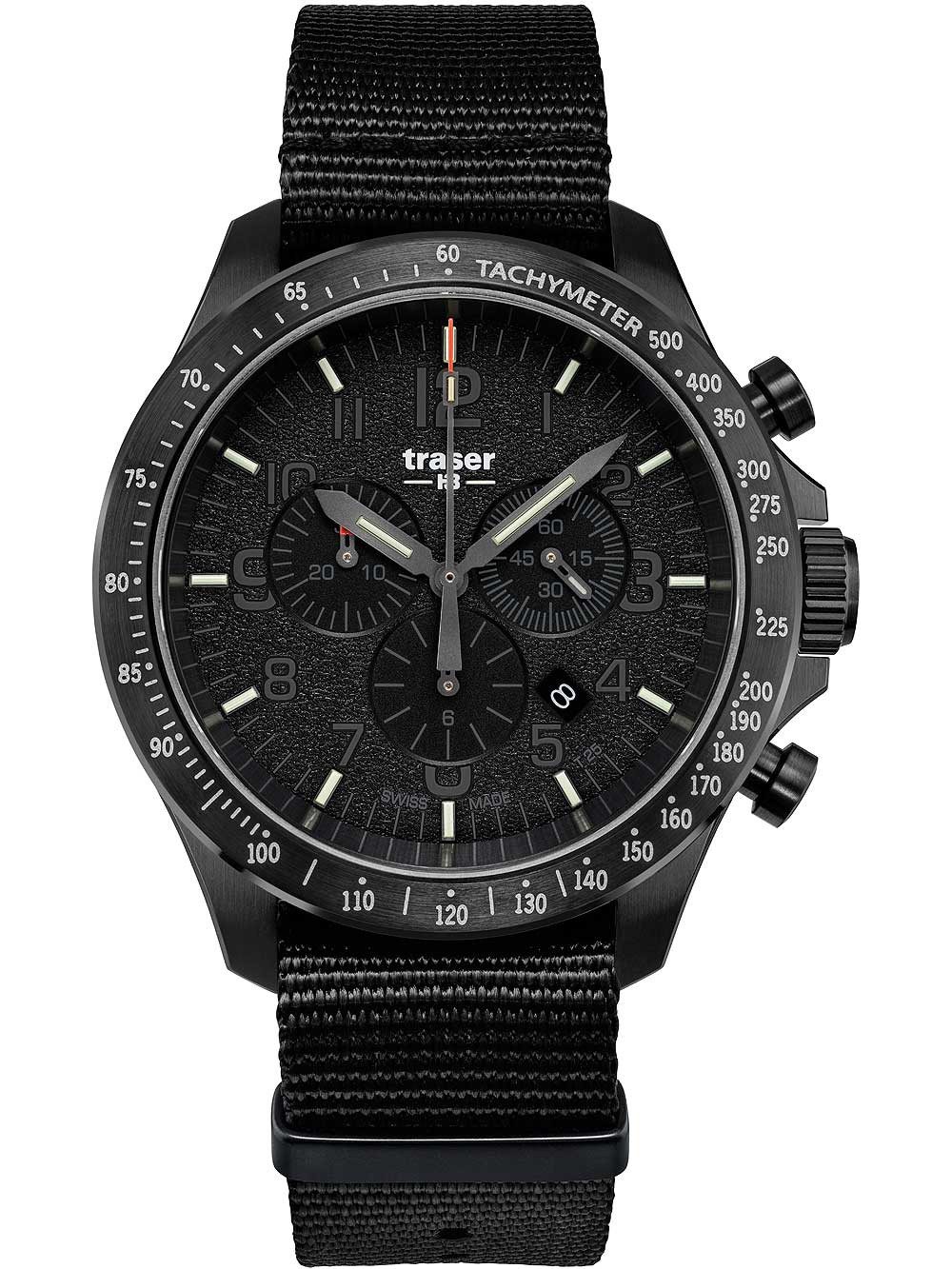 Traser Quarzuhr Traser H3 109465 P67 Officer Chronograph Black Nato Herrenuhr 46mm 10A Traser H3 109465 P67 Officer Chronograph Black Nato Herrenuhr 46mm 10ATM