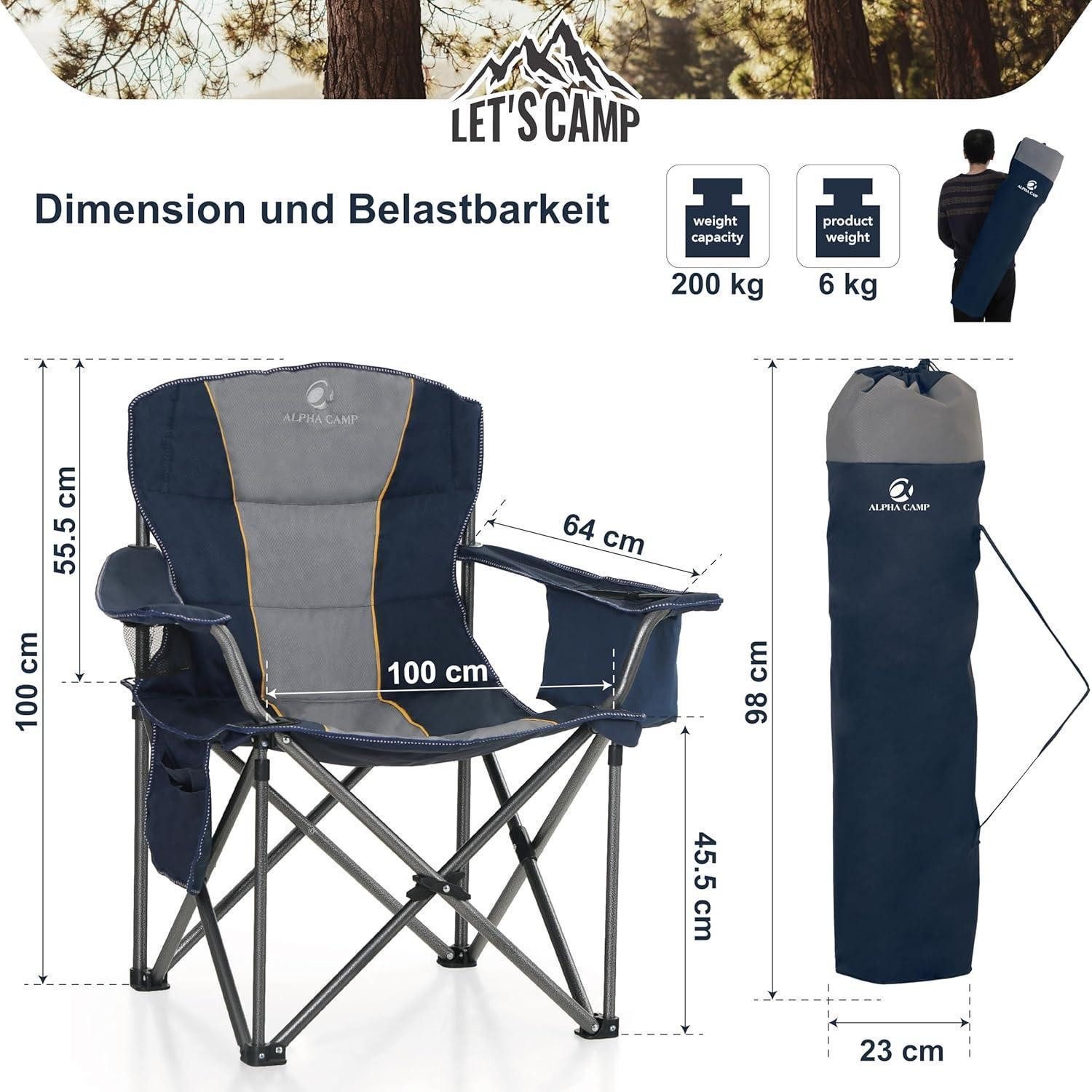 LuxusKollektion Campingstuhl Campingstuhl Klappstuhl Faltbar Getränkehalter 200kg Blau 1Pcs