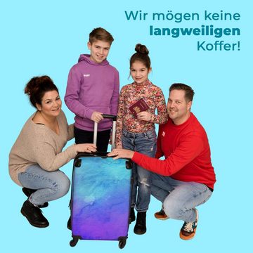 NoBoringSuitcases.com© Koffer Wasserfarben - Blau - Lila - Design 67x43x25cm, 4 Rollen, Mittelgroßer Koffer für Kinder, Trolley