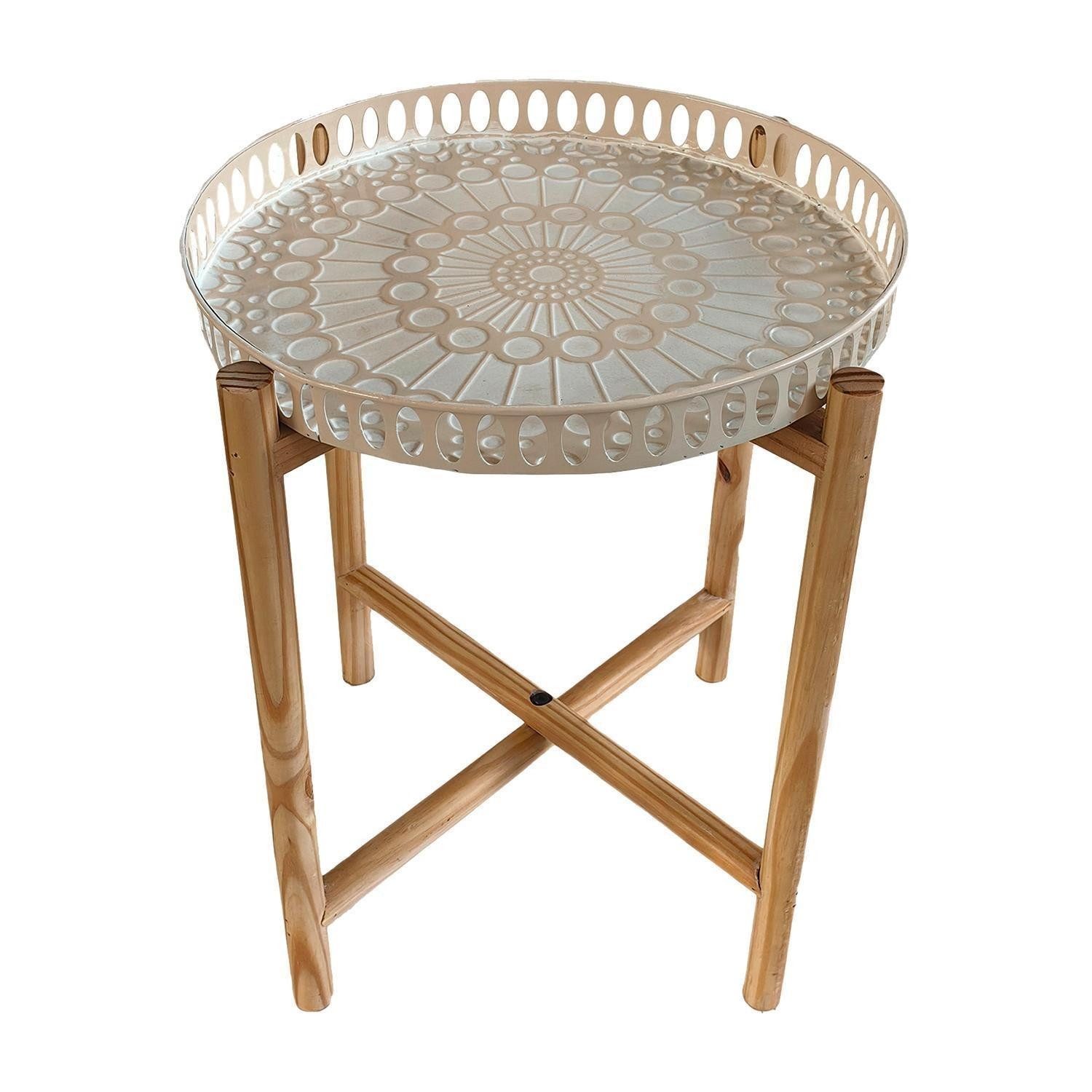 Gasper Beistelltisch MORENA, Beige, Braun, Holz, Metall, Ø 45 x H 55 cm