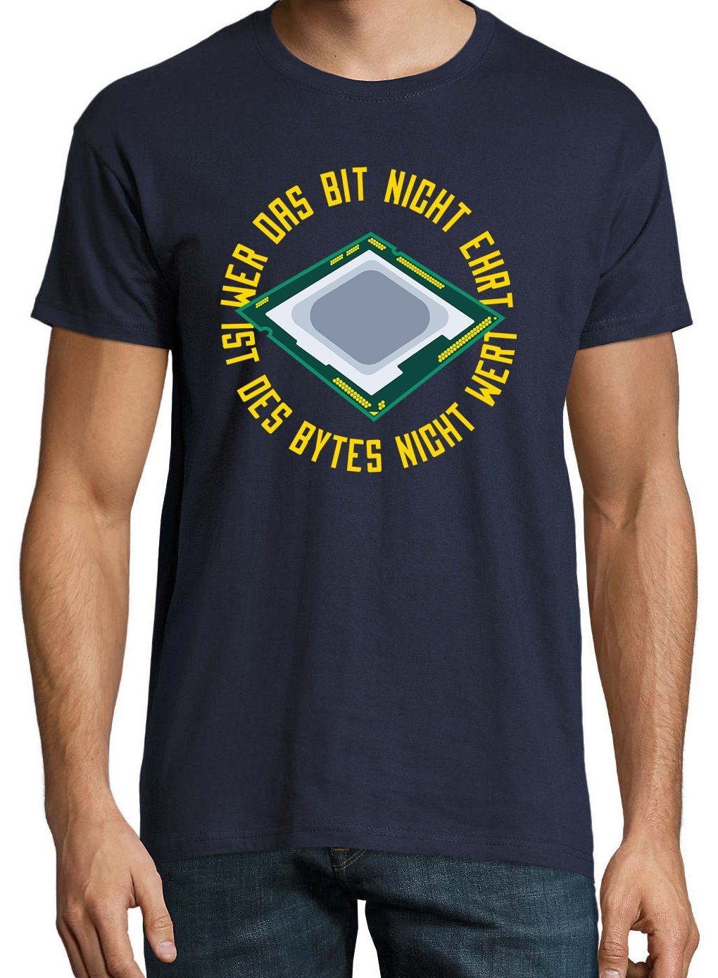 Shirt Byte Designz Bytes Des Navyblau mit "Wer Nicht lustigem Das Wert" Ehrt, Frontprint Youth Herren Ist T-Shirt Nicht
