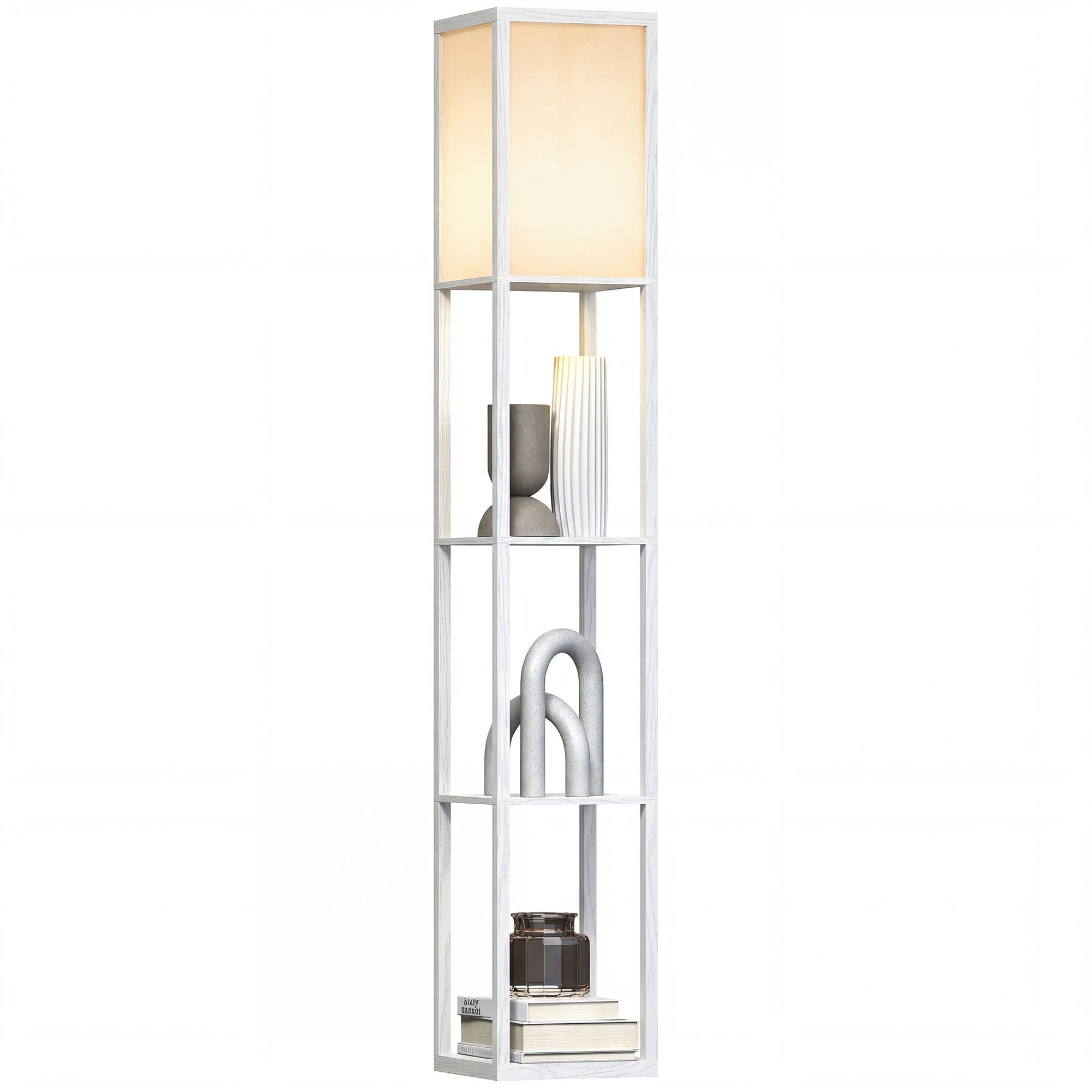HOMCOM Stehlampe Stehleuchte mit Regalen für Wohn-/Schlafzimmer, Ein-,Aussc günstig online kaufen