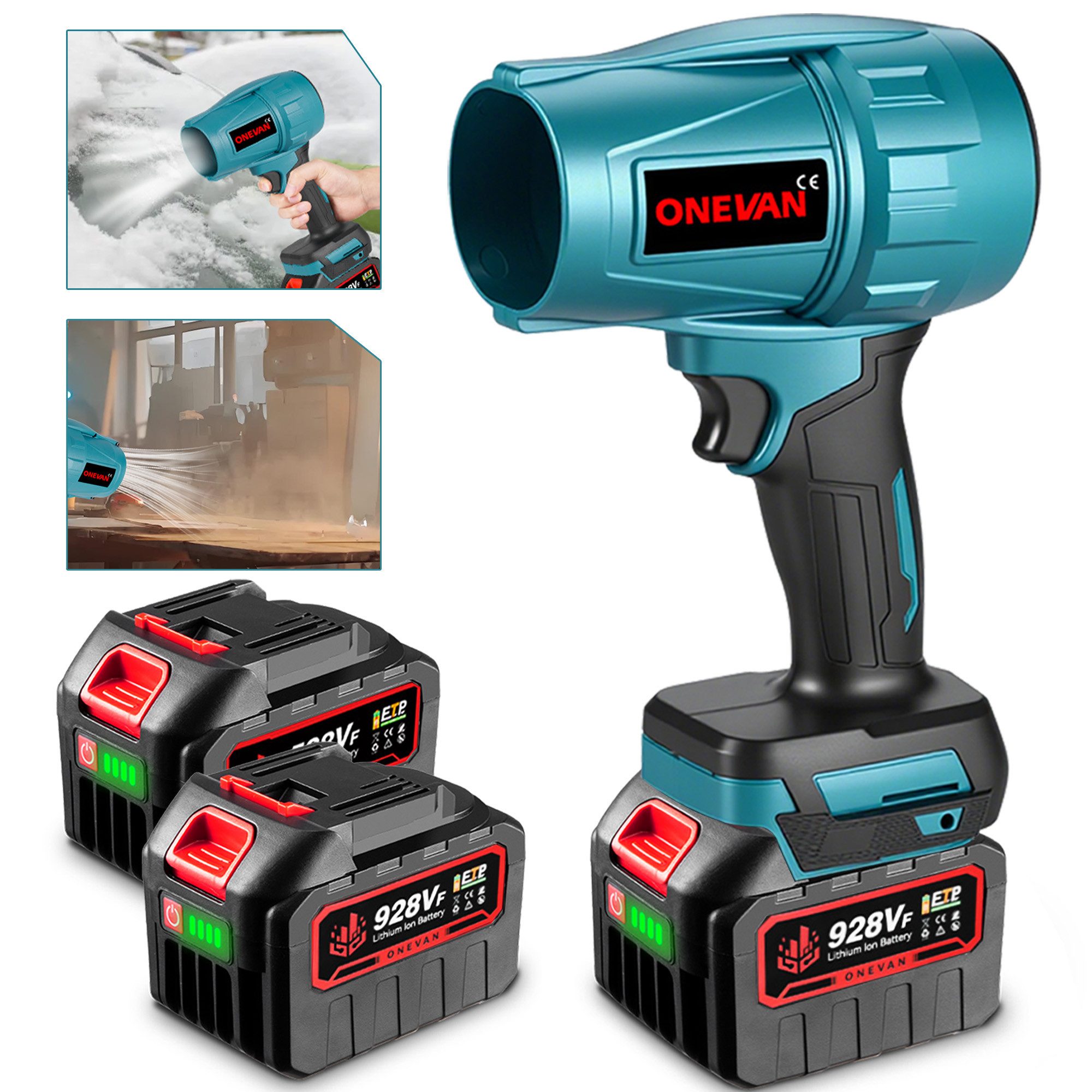 ONEVAN Akku-Laubbläser Turbo Gebläse, mit 2x 4.5Ah Akkus, 160 m/s Elektrische Staubgebläse, 28000 U/min Mini Akku Gebläse, Tragbares Kabelloser Laubbläser