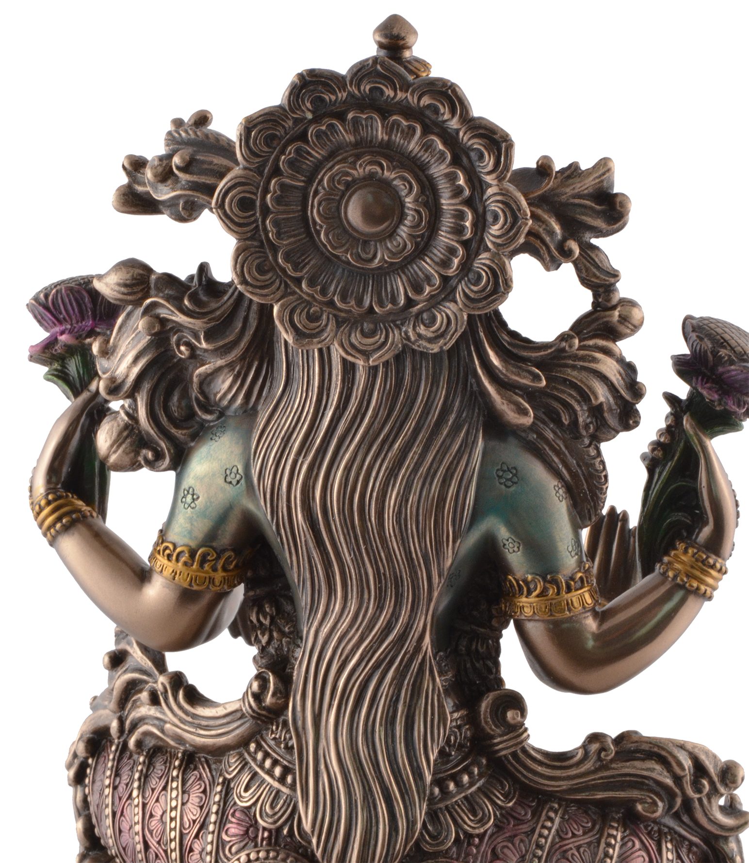 ca. des Vogler LxBxH von Dekofigur direct und Lakshmi Indische Wohlstands Hand Gmbh by bronziert 16x10x24cm Lotusthron Göttin Veronese, coloriert, auf