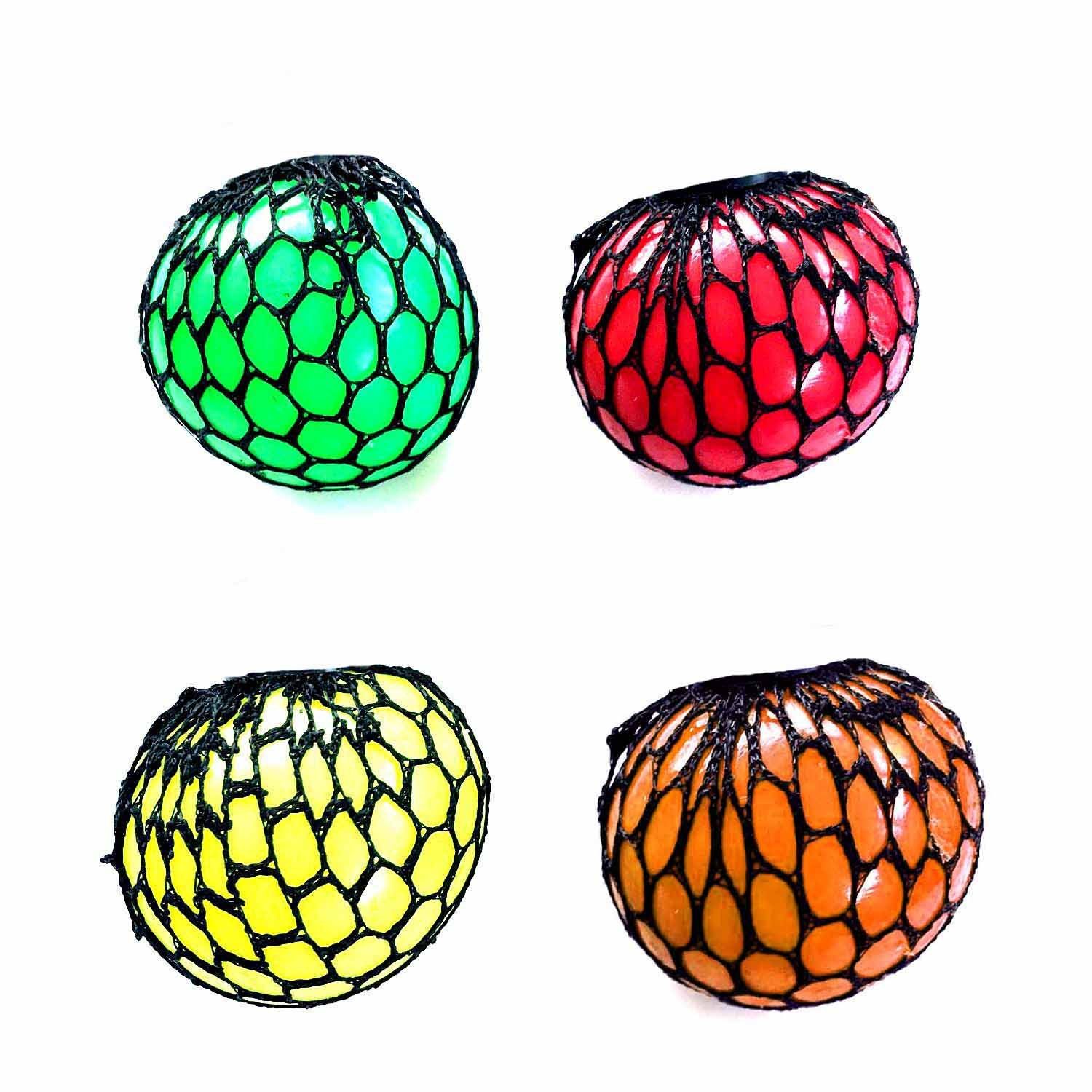 HAC24 Spielball Quetschball im Netz Stressball Anti Stress Ball Knautschball Knetball (Set, 4-St), grün, rot gelb und orange