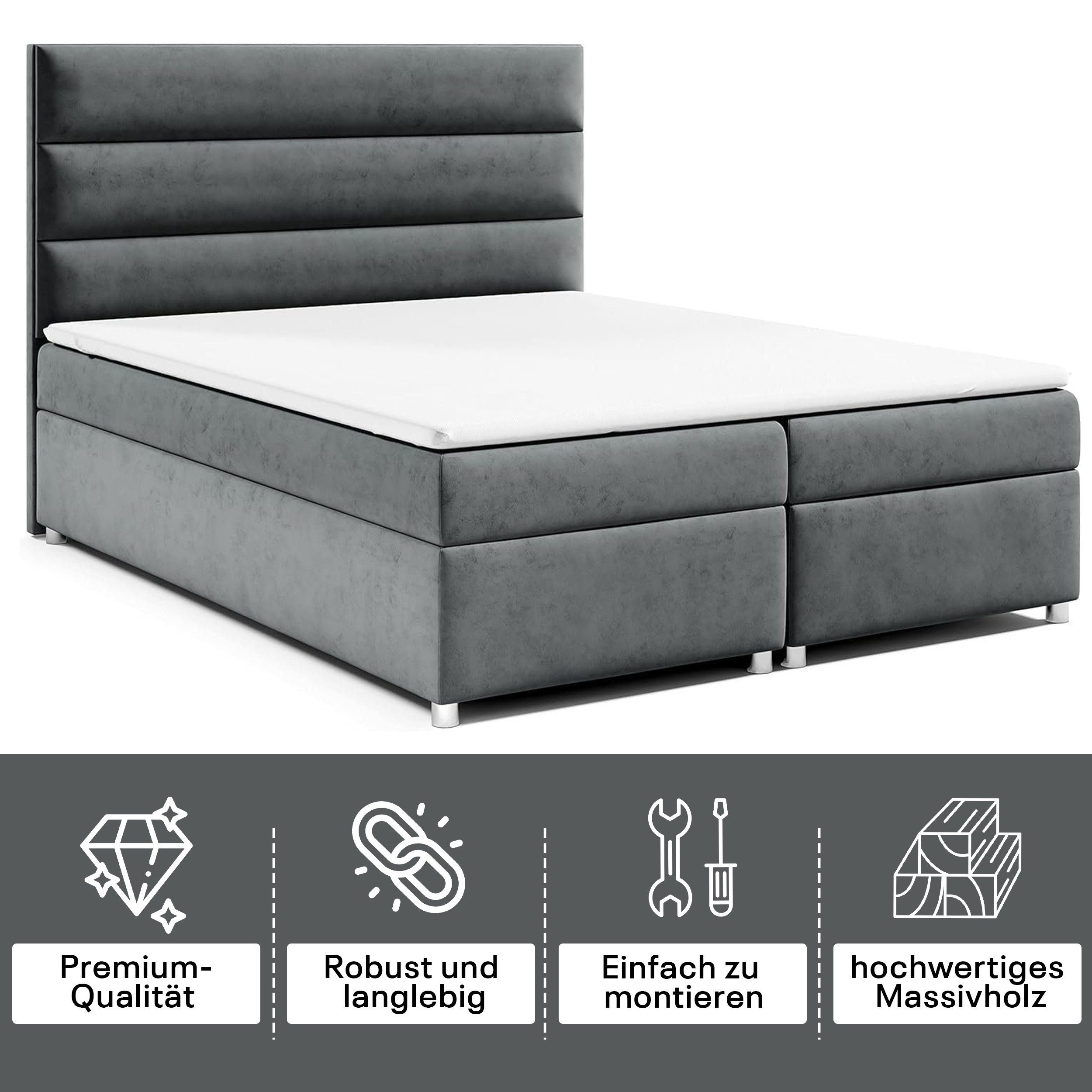 Best for Home Boxspringbett Trinity K-1 LUX – Modern Boxspringbett mit Stauraum & Komfort (Boxspringbett-Set, 1-St., Komplettes Boxspringbett-Set inklusive Matratze und Topper), Ergonomischer Schlafkomfort, großer Stauraum