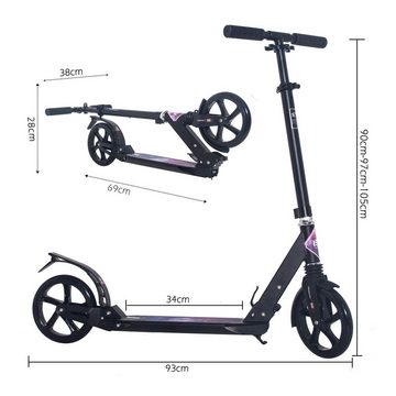 ISE Cityroller ISE Big Wheel Scooter Tretroller 200mm Roller Cityroller Klappbarer Scooter mit 2 Räder,verstellbar Höhe für Erwachsene und Kinder, SY-SC001