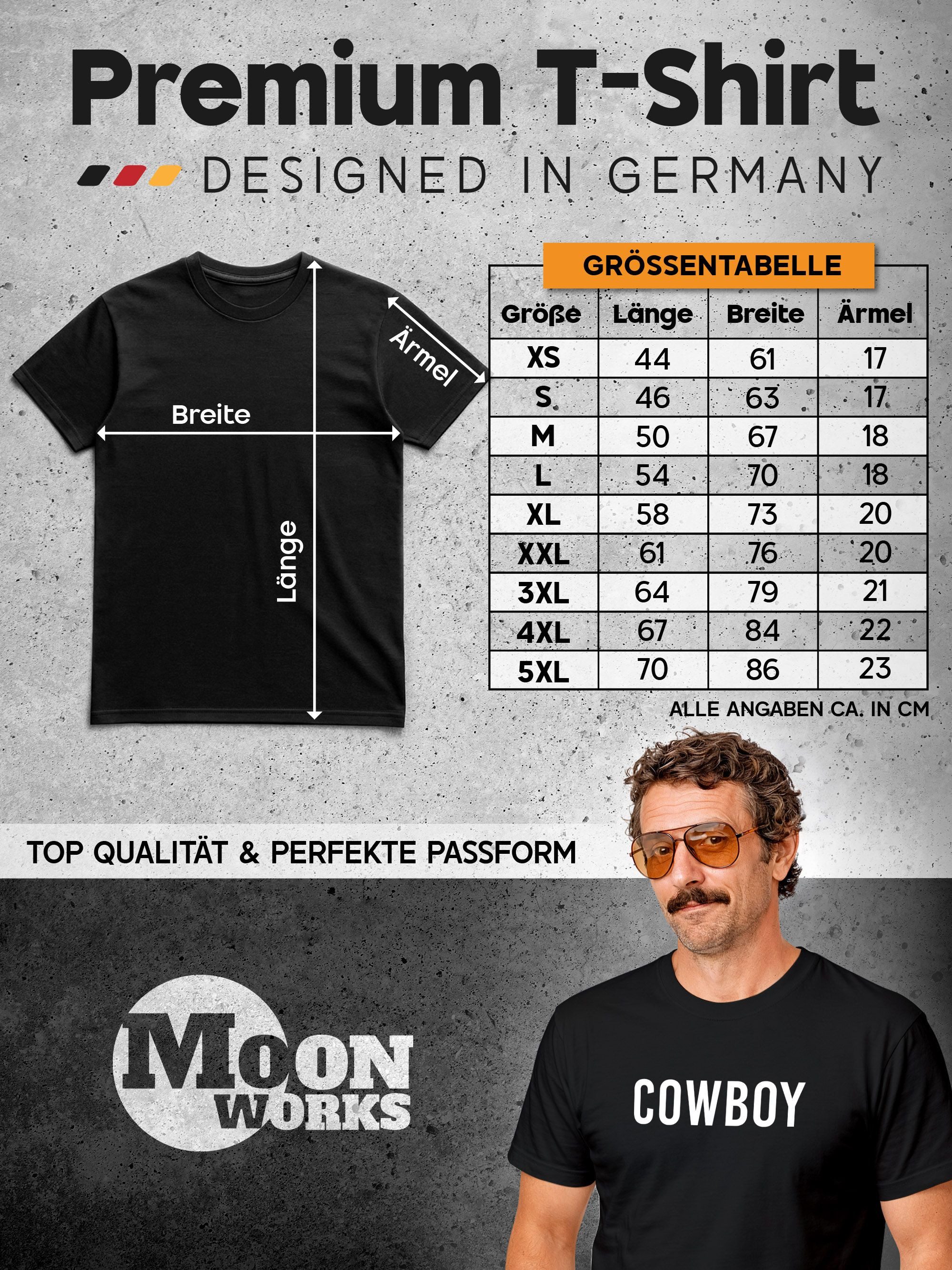 MoonWorks Print-Shirt Herren T-Shirt Cowboy Fasching Karneval Fastnacht Faschingsshirt Last mit Print