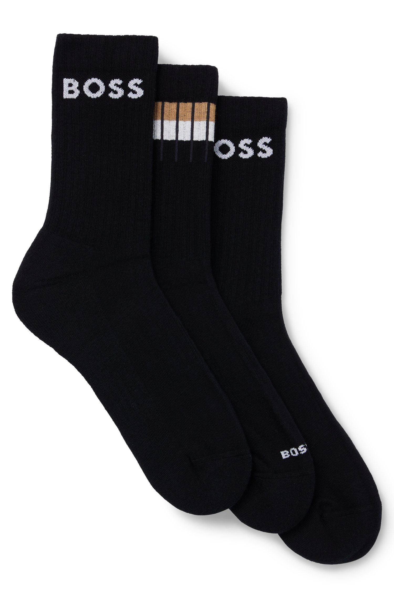 BOSS Freizeitsocken 3P QS Rib Stripe CC (Packung, 3er) mit Logodetails Black_001 | Kurzsocken