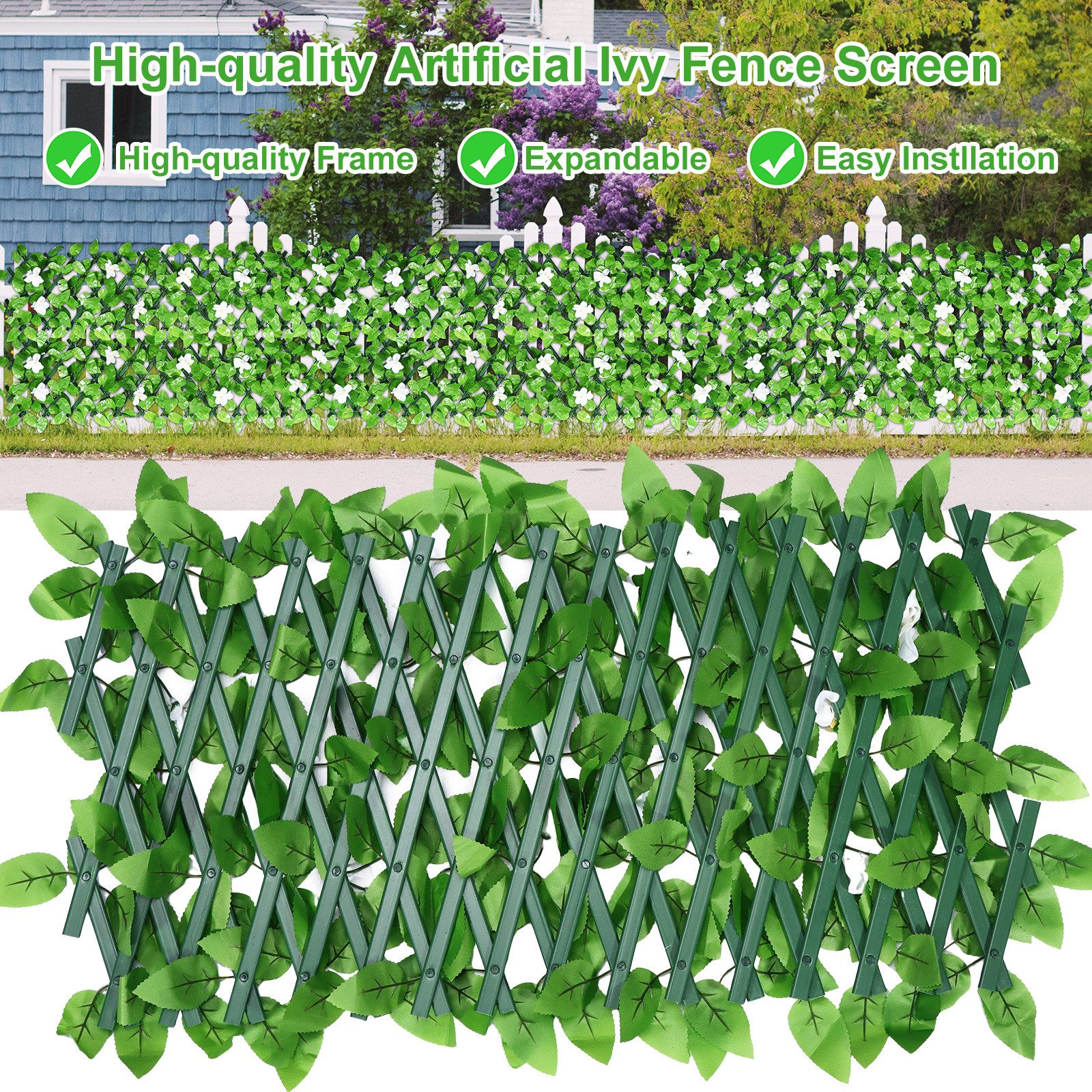 BlingBin Gartenzaun Ausziehbare Künstliche Blumenzaun, Max. 200 cm Efeu-Zaun-Sichtschutz, (4er Set, 4-St., Maße im ungestreckten Zustand: 20 x 40 cm), Erweiterb – Bild 5 von 5