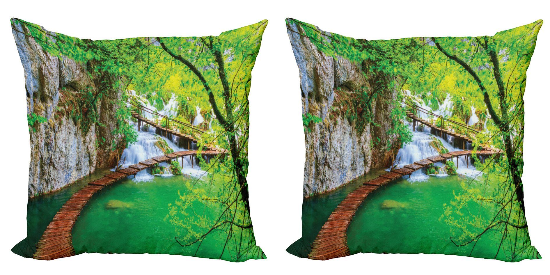 Doppelseitiger Cascade Natur Bäume Stück), (2 Digitaldruck, Grünen Kissenbezüge Accent im Abakuhaus Modern