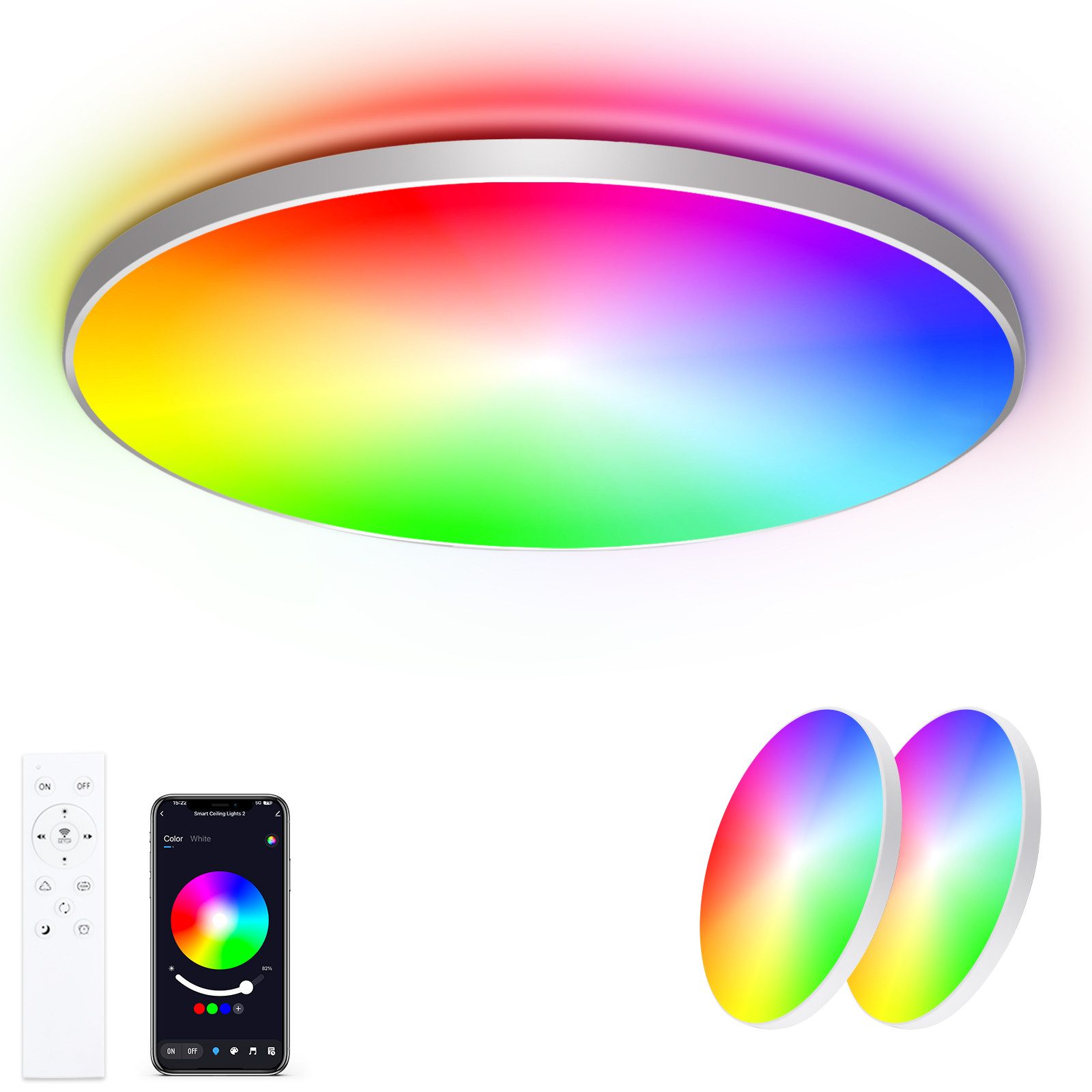 Deckenleuchte LED Deckenlampe im 2er-Set Dimmbar RGB+CCT mit App-Steuerung