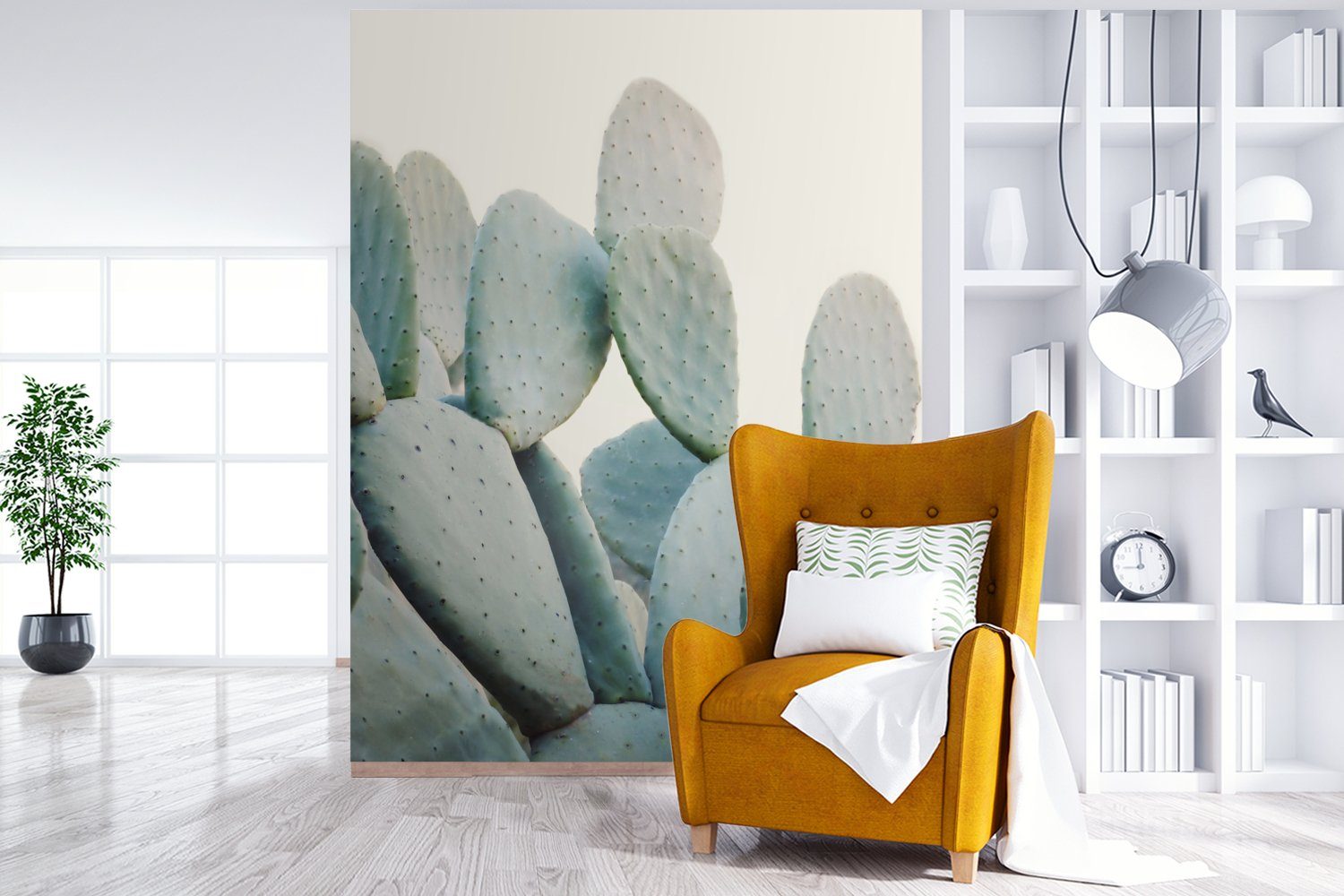 - Wandtapete Pflanze Matt, Wohnzimmer, Montagefertig MuchoWow - Natur, für Fototapete bedruckt, Tapete Kaktus St), Grün Vinyl - (4